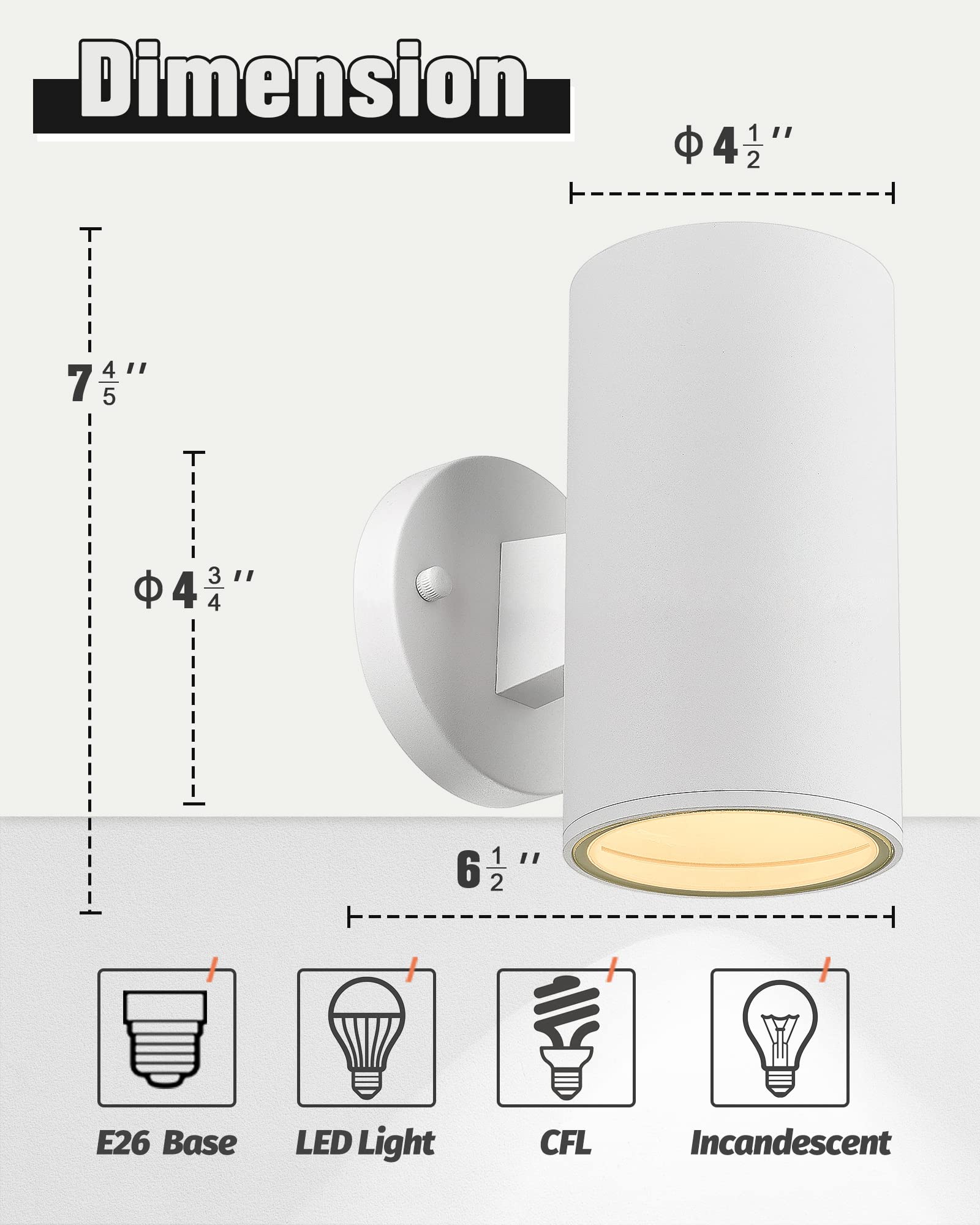 Ken & Ricky Outdoor Wall Sconce - White Aluminum Porch Lights, 2 Pack, Model KR3319-W-2PK, Tempered Glass Cover