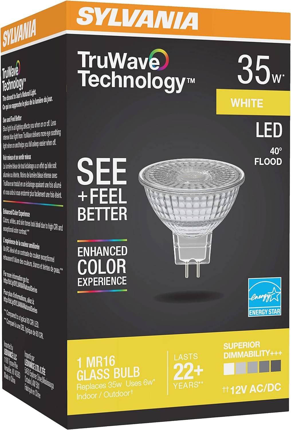 LEDVANCE Sylvania MR16 Light Bulb, 6W Dimmable, 35W Equivalent, GU5.3 Base, 3000K, Daylight, 1 Pack