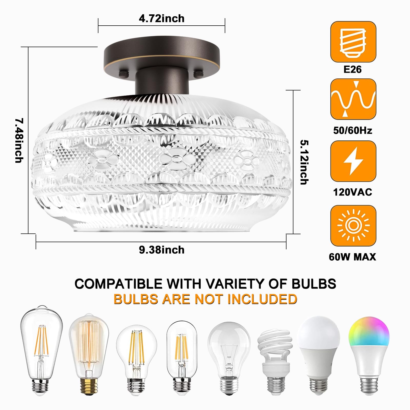 Semi Flush Mount Ceiling Light Fixture Bronze(Gold Trim), Close To Light Fixture Ceiling Light, Kitchen Lighting Fixtures Ceilin
