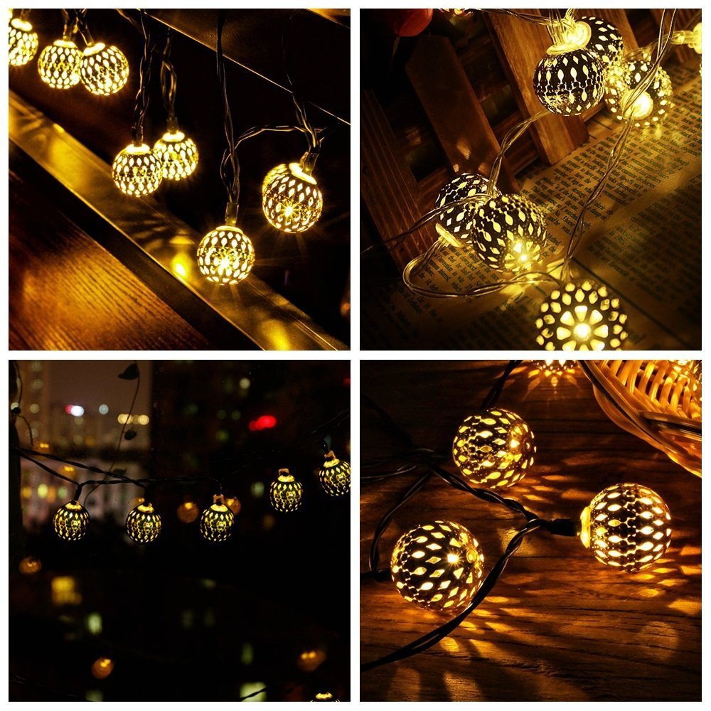 Globe String Lights, CMYK 20 Ft 40 Balls Waterproof LED Fairy Lights, Outdoor Starry Lights Solar Powered String Lights, Decorat