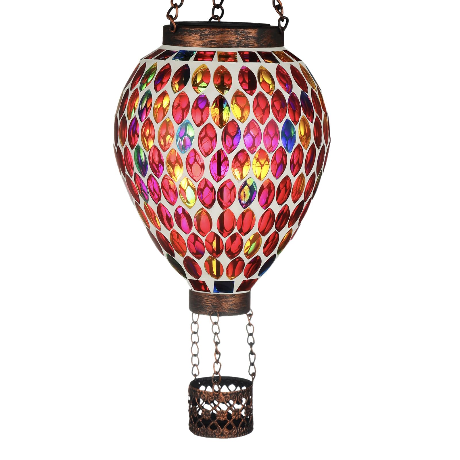 Voreen Hot Air Balloon Solar Lantern  Handmade Mosaic Solar Outdoor Hanging Wind Light  Waterproof  Patio Festive Decor  Gift For Mom Wife Friend  Red