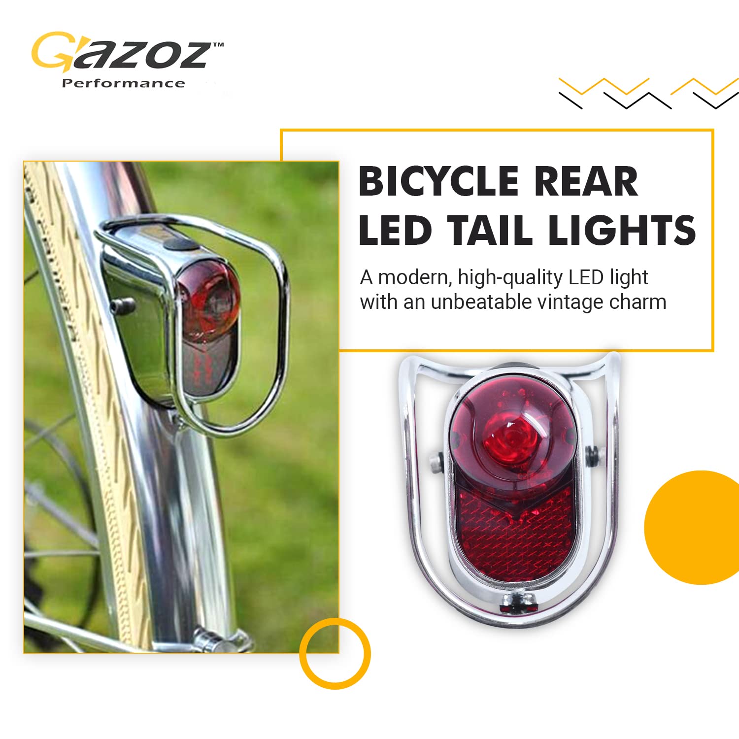 Gazoz Performance Bike Led Tail Light, Vintage Rear Light With Chrome Look - Classic Tour Bicycle Accessories (Lm-002)