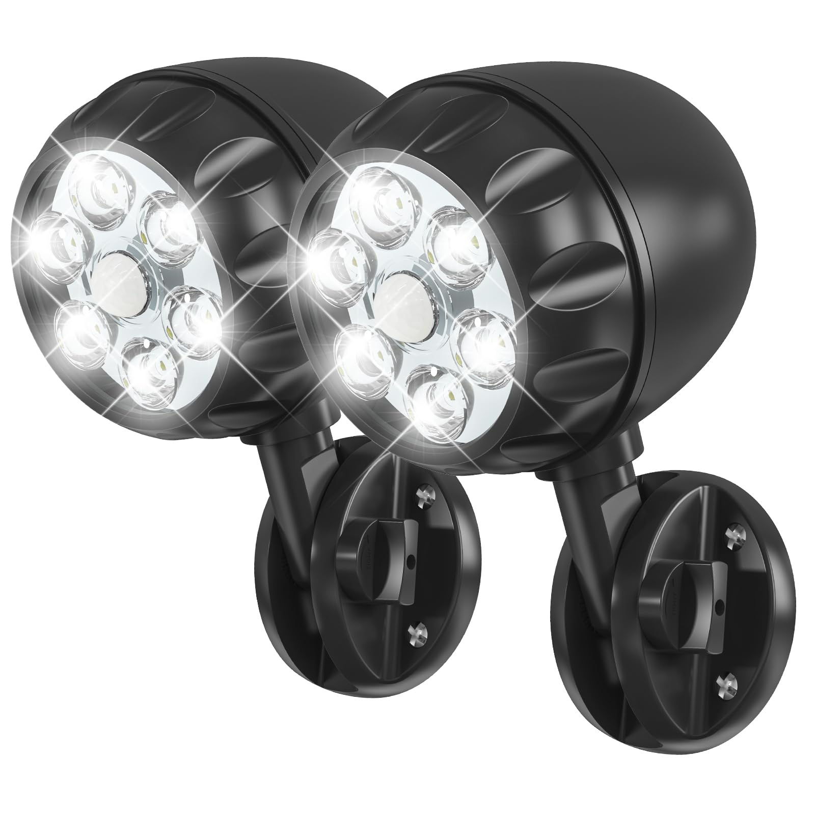 Woenergy Battery Motion Sensor Light Outdoor, 600 Lm Battery Operated Motion Lights Outdoor 6 Leds 400Sqft, 6000K Auto On Off 360° Adjustable Battery Flood Lights Outdoor Waterproof, 2 Pack, Black