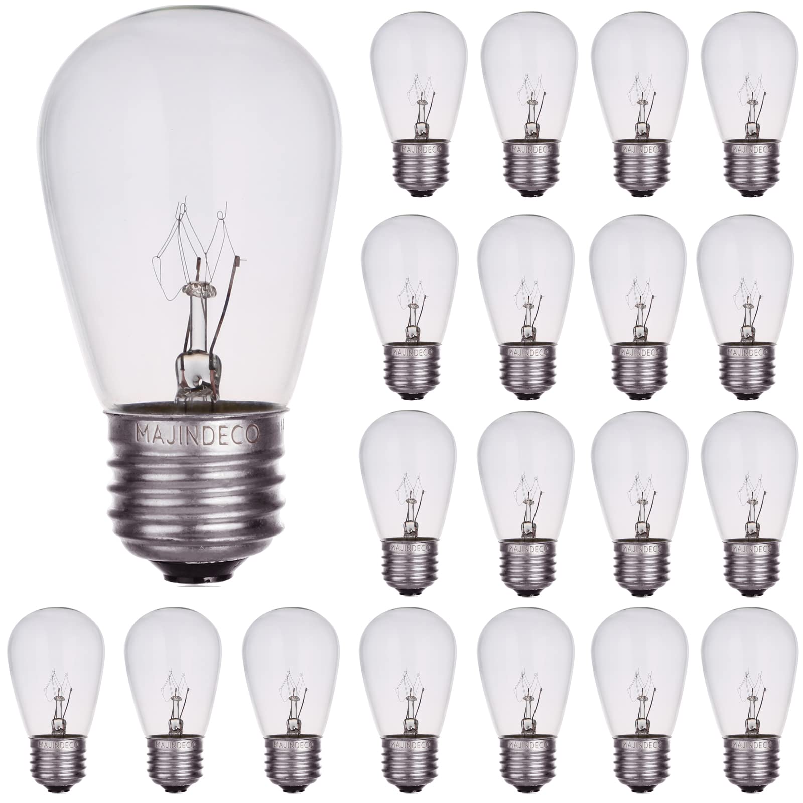 Maindeco S14 Replacement Light Bulbs, 11W Incandescent Light Bulbs With E26 Medium Base For Commercial Grade Outdoor Patio String Lights,20 Pack