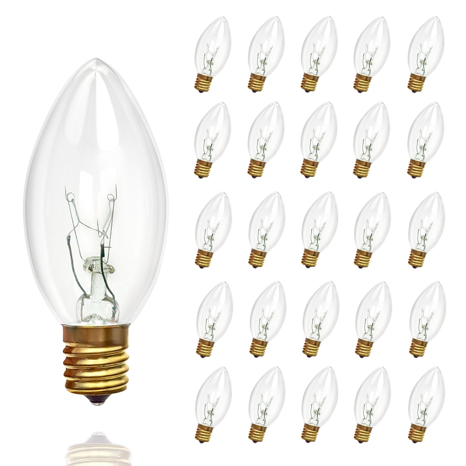 25 Pack C9 Clear Christmas Incandescent Light Bulbs  C9 Replacement Bulbs for Outdoor Christmas String Lights  7 Watt Night Light Bulbs for Patio Party Xmas Decor  E17 Intermediate Base  Warm White