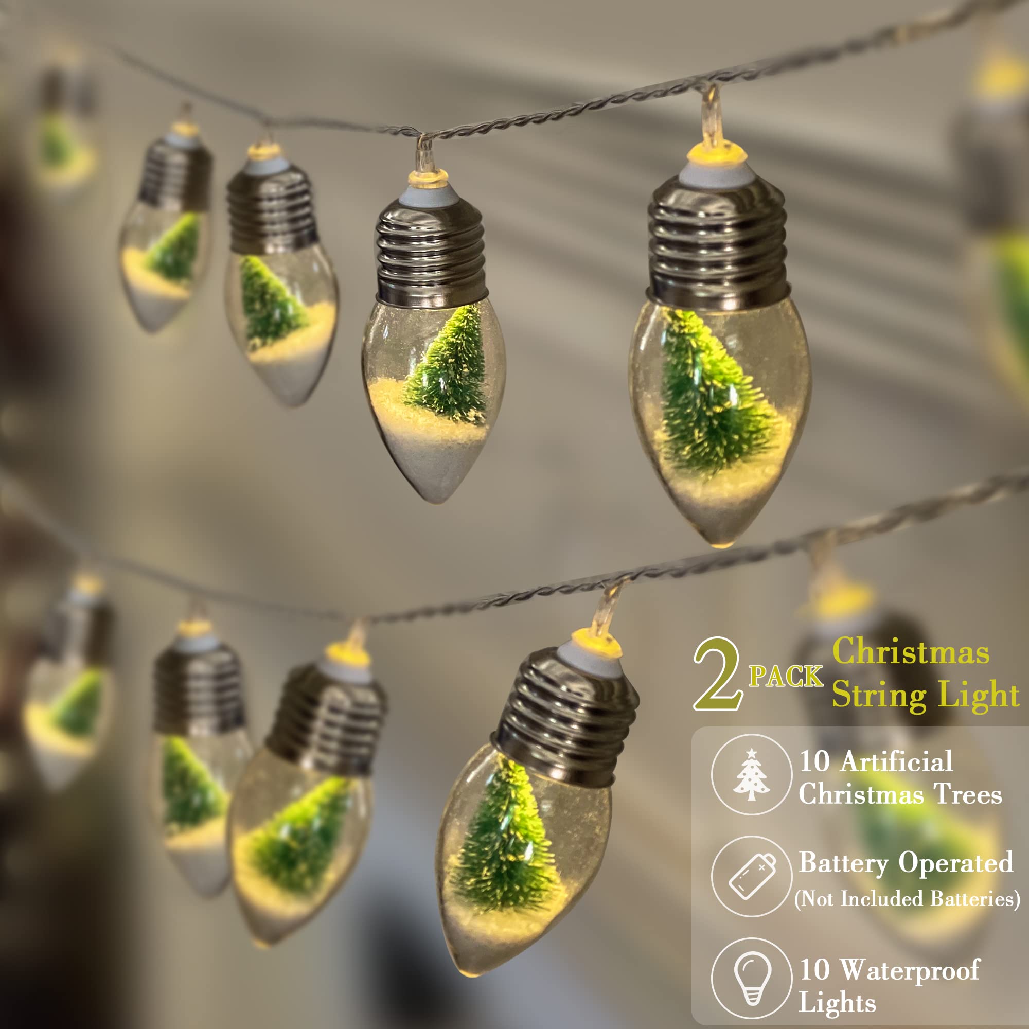 Vvolf Christmas Lights Battery Operated, Snow Globe String Lights, Christmas Snow Globes String Lights For Room, Globe String Lights With 10 Led Clear Bulbs 2Pack