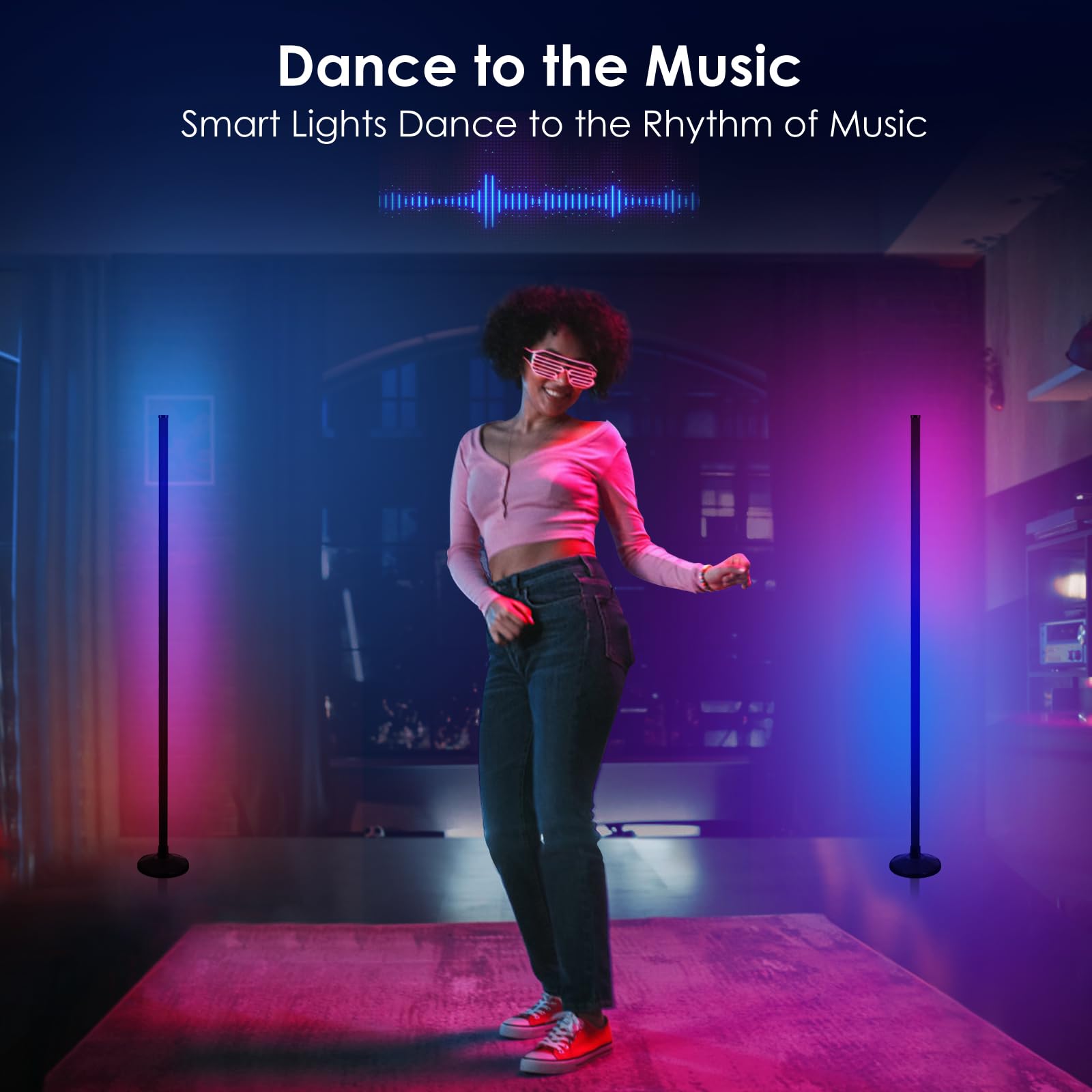 2Pcs Rgb Corner Floor Lights, Floor Lamp Rgb Color Changing Corner Lamp Led Modern Floor Lamp With Bluetooth App And Remote Control Music Sync, 65" Rgb Mood Lighting 24H Timing 398+ Diy Modes Lamp