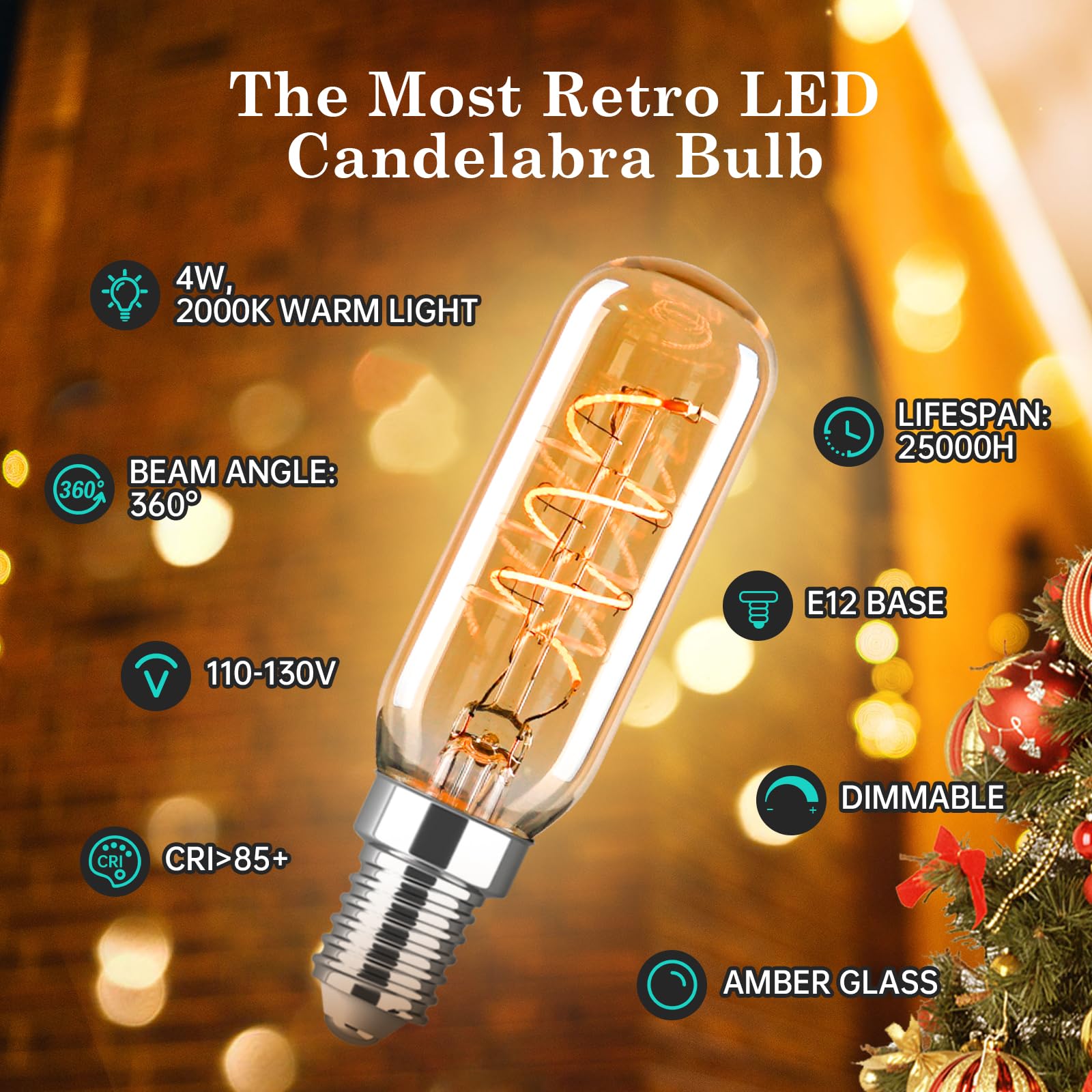 Amdtu E12 Chandelier Light Bulbs 40 Watt 2000K Soft Yellow, Ultra-Thin Spiral Filament Dimmable Led Edison Warm Light Bulbs Cand
