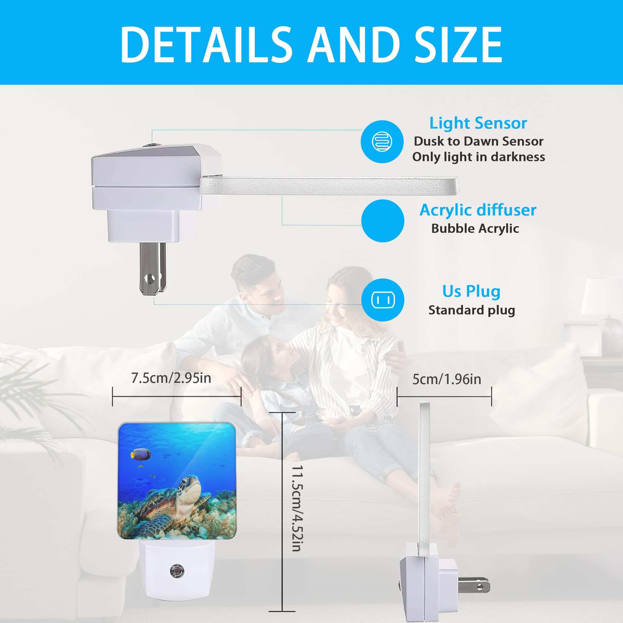Meikosks Night Lights Plug Into Wall Sea Turtle Night Lights Dusk To Dawn Sensor Led Lamp For Women Men,Led Lights For Stairway/