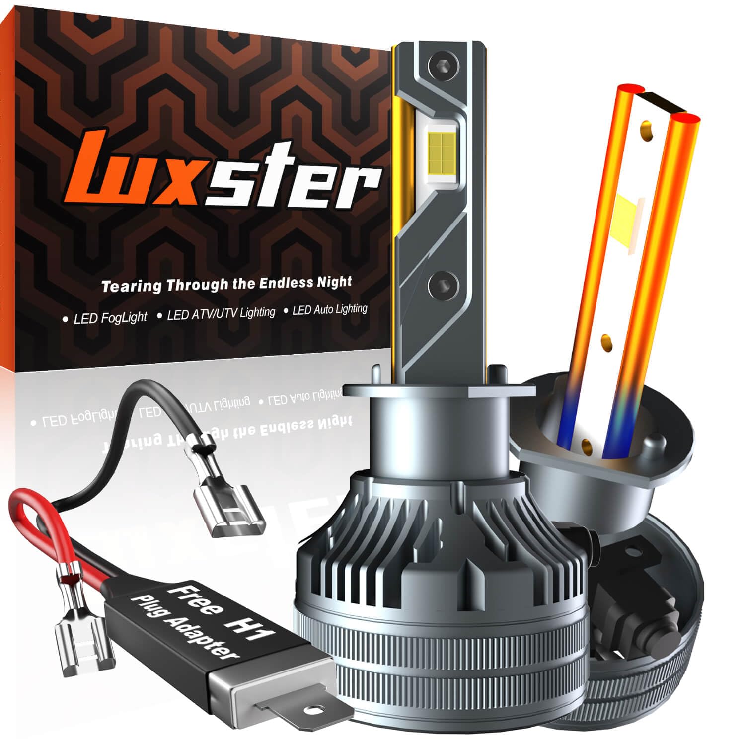 LUXSTER H1 LED Bulbs, 40000LM Ultra Bright, 6000K Pure White, IP68 Waterproof, H1 Plug Adapters Included, Pack of 2
