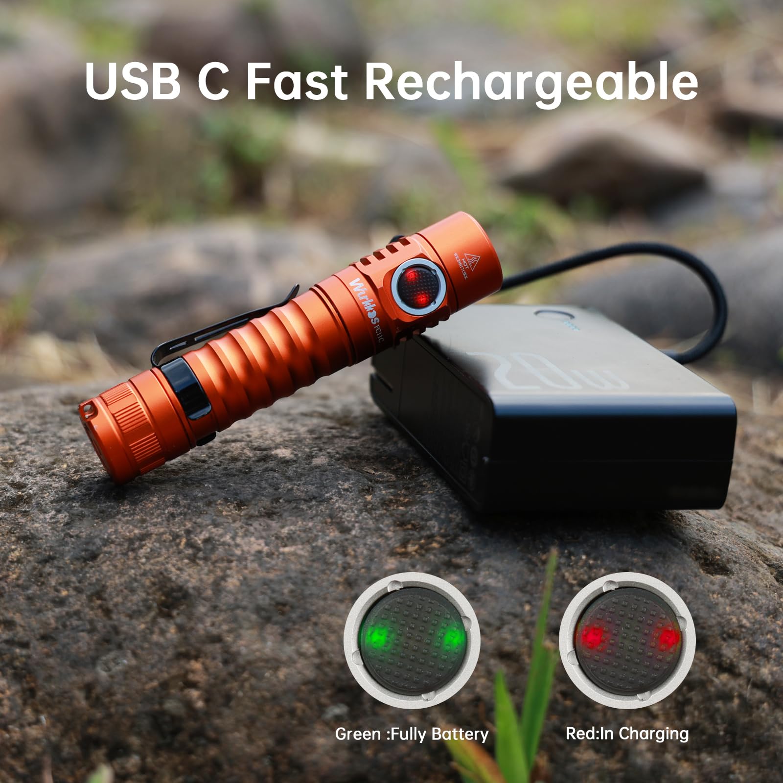 Wurkkos FC11C LED Flashlight - 1200 Lumen, IP67 Waterproof, Magnetic Tailcap, Orange 4000K, EDC Compact Design