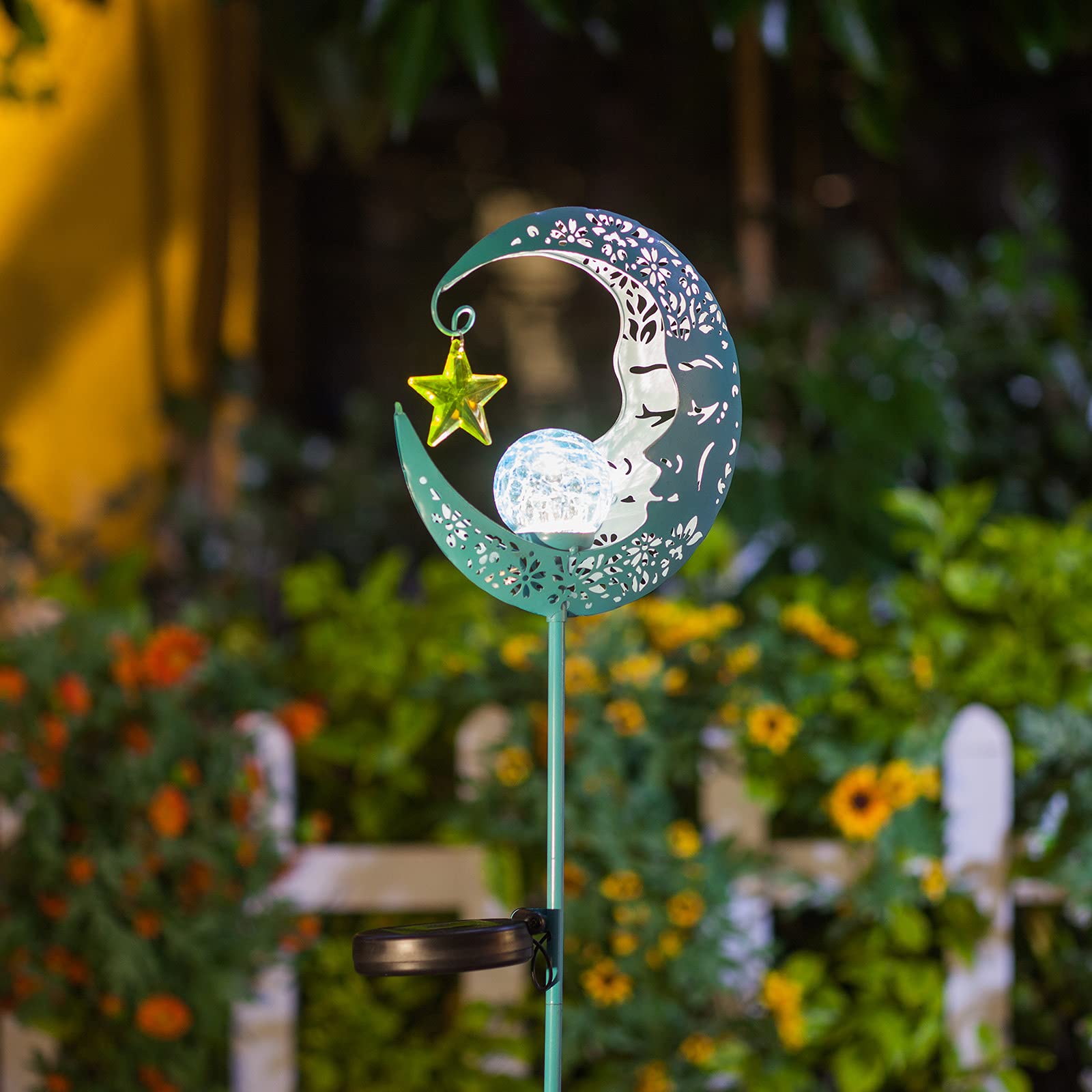 Hapjoy Blue Outdoor Solar Lights - Waterproof Crackle Glass Globe Stake For Garden Decor