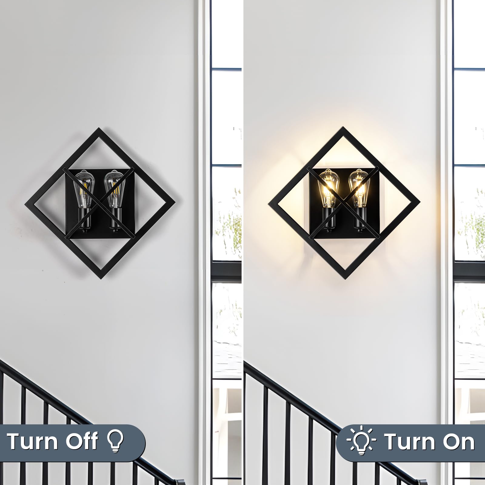 fengkeDU Farmhouse Wall Sconce, 2 Light, Metal, Black Finish, 17.8in, E26 Base, Indoor Lighting Fixture