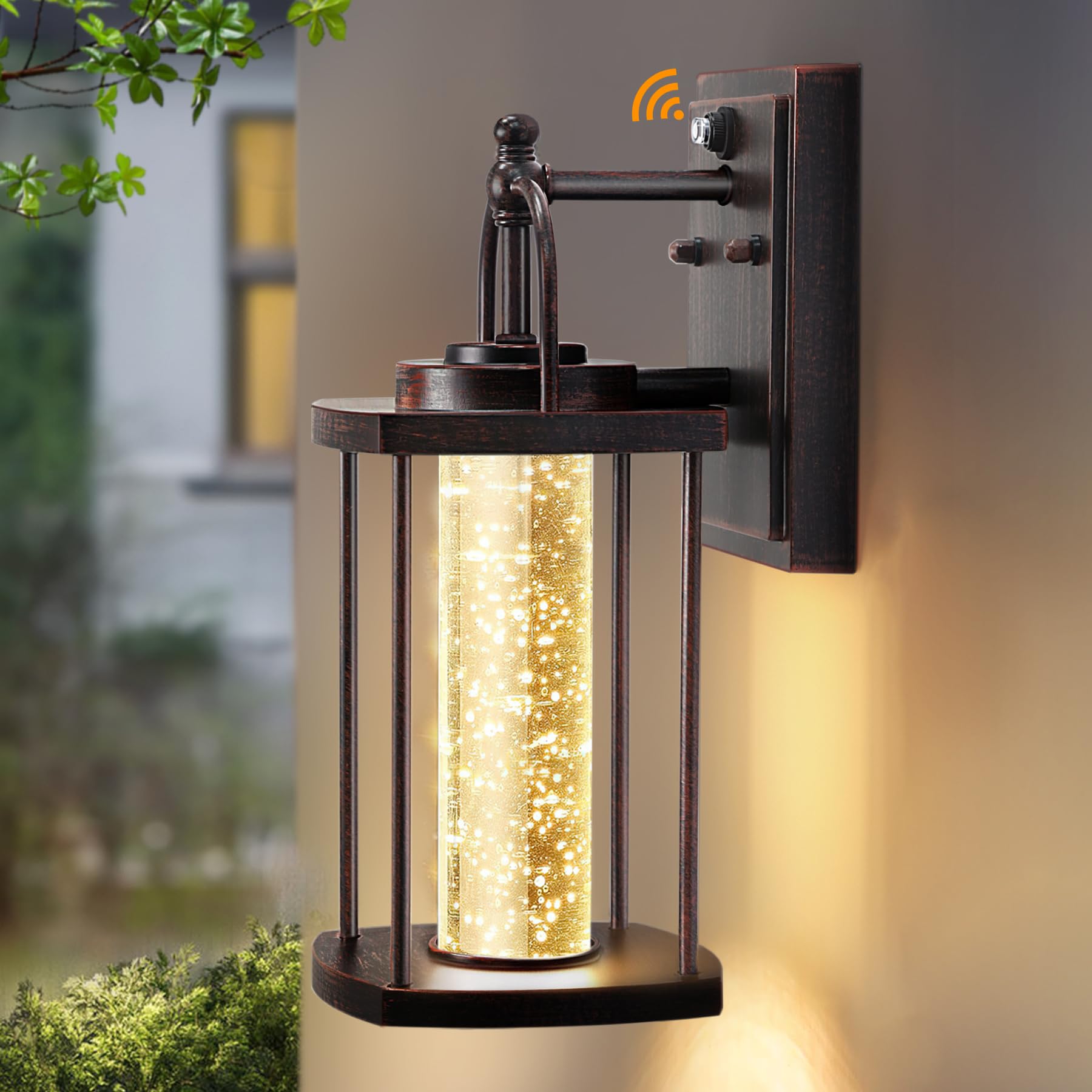 APOTO 1 Pack Dusk to Dawn Exterior Lighting Fixtures, 10W LED Modern Outdoor Wall Lights Sconce with Crystal Bubble Glass,Antiqu