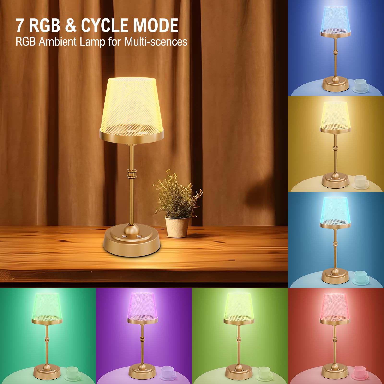 Lightania Cordless Table Lamp, Touch Bedside Table Lamp With 10 Colors & Cycle Rgb Mode, Rechargeable 6000Mah Battery Operated L