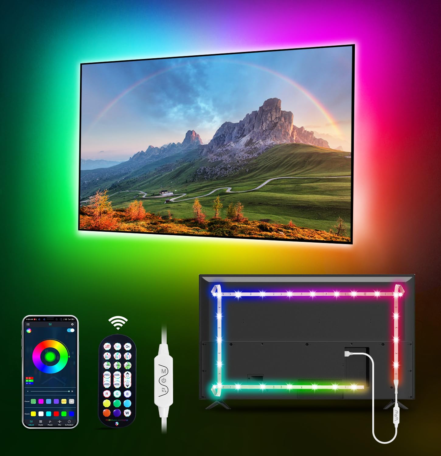 Led Lights For Tv Led Backlight, 13.1Ft Rgb Led Strip Lights For Tv Lights Behind, Maticod Usb Led Light Strip For 45-60In Tv, Bluetooth App Control Music Sync Strip Lighting For Christmas Decorations