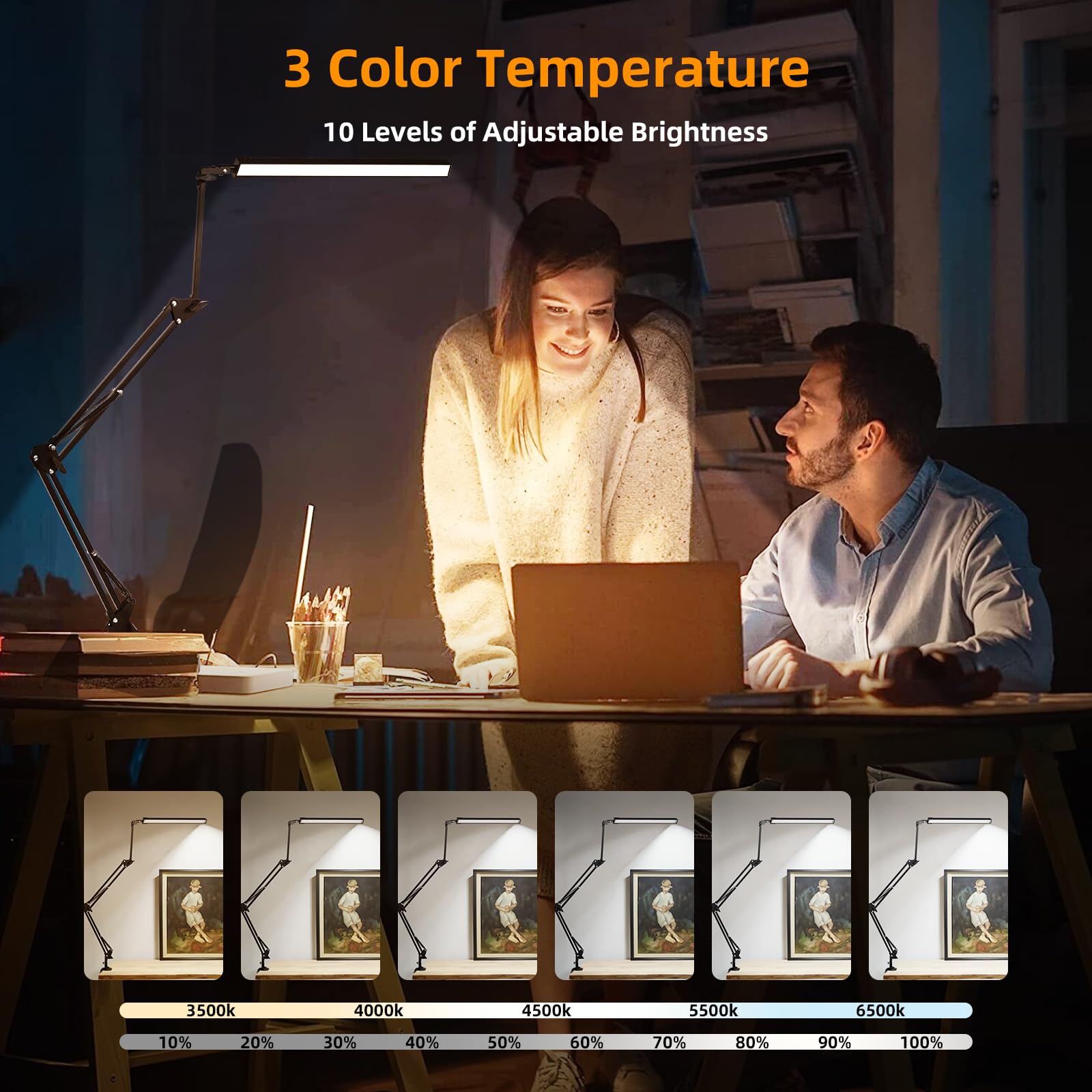 Noevsbig Led Desk Lamp With Clamp,2-In-1 Clamp On Desk Lamp With Base,50.7'' Adjustable Swing Arm Architect Desk Lamp,Memory Fun