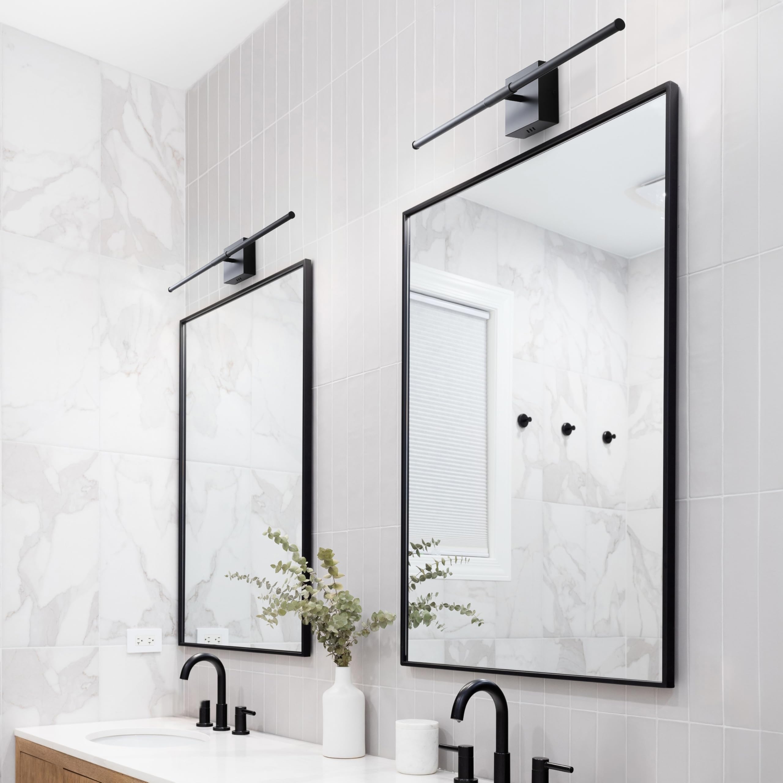 Jonathan Y Jyl7022C-Set2 Makena 28'' Modern Minimalist Dimmable Integrated Led Metal Wall Sconce, Black (Set Of 2) For Bedroom,