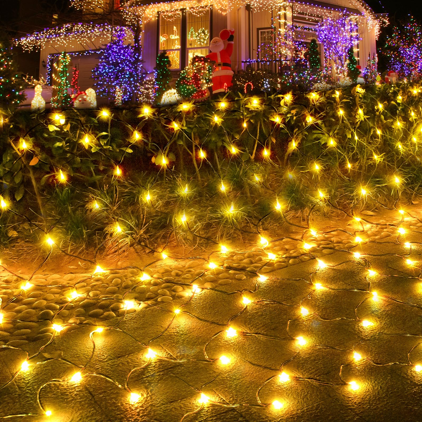 Pooqla Net Lights 300LED Outdoor Fairy String Mesh Light 14.8x4.9 ft Warm White Waterproof 8 Modes