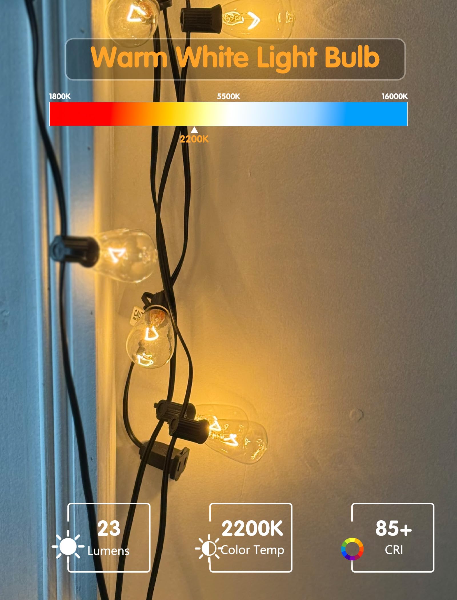 Romasaty 25-Pack St35 Light Bulbs Replacement Edison Clear Bulbs -5 Watts C7/E12 Screw Base For Indoor/Outdoor Patio String Ligh