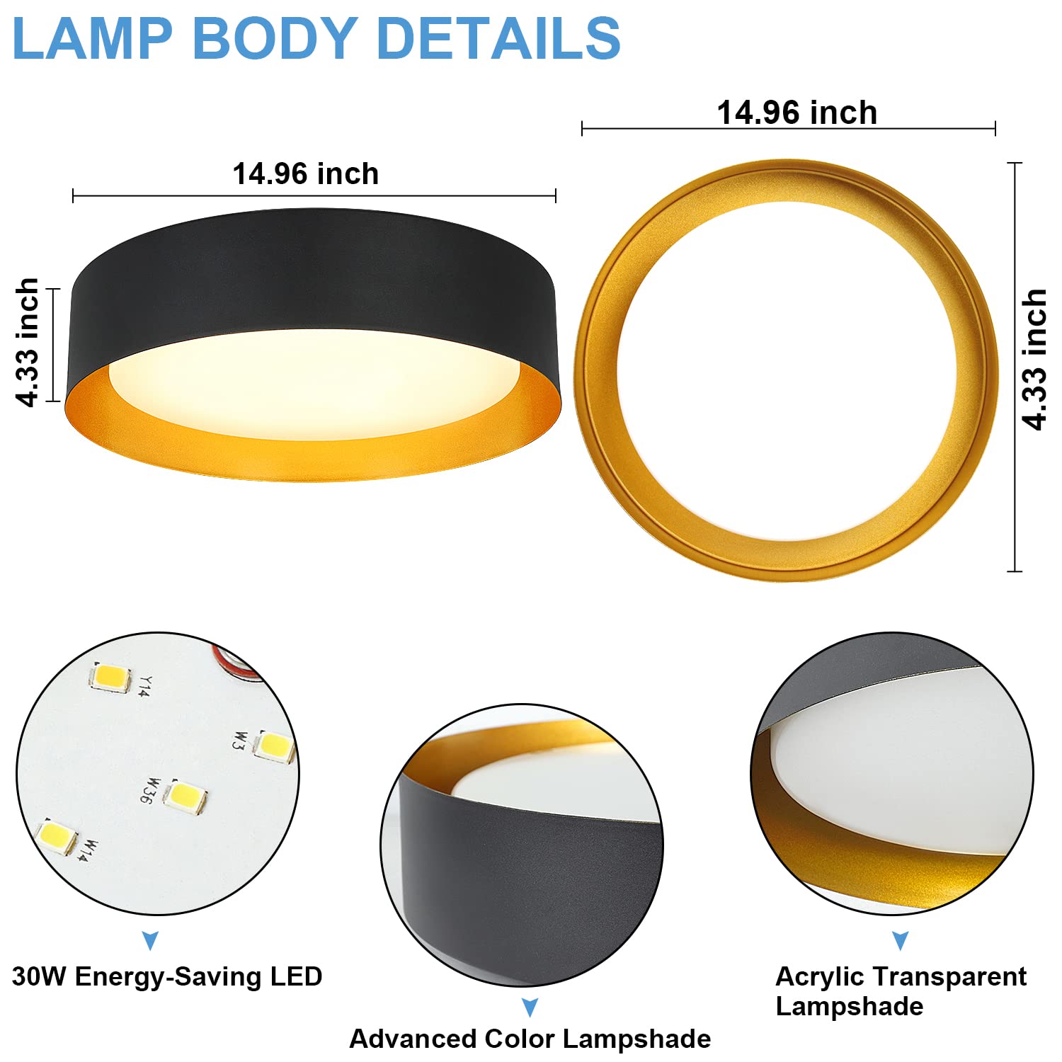 Depuley 30W Smart Wifi Led Flush Mount Ceiling Light, App Remote Control With Alexa, Google Smart Home Lighting, 15In Modern Dim