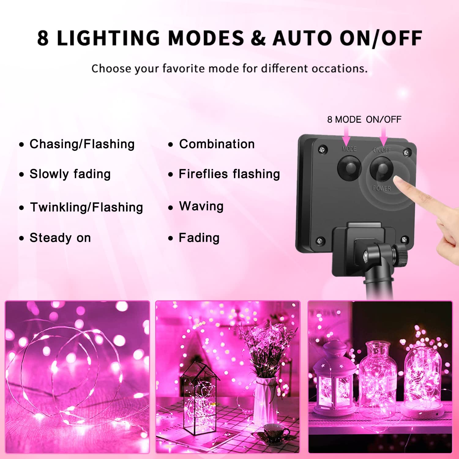 Jmexsuss 4 Pack 100 Led Solar Fairy Lights Outdoor, 33Ft Pink Solar String Lights Outdoor Waterproof, Copper Wire Solar Twinkle Lights For Valentine Day Party Wedding Decoration