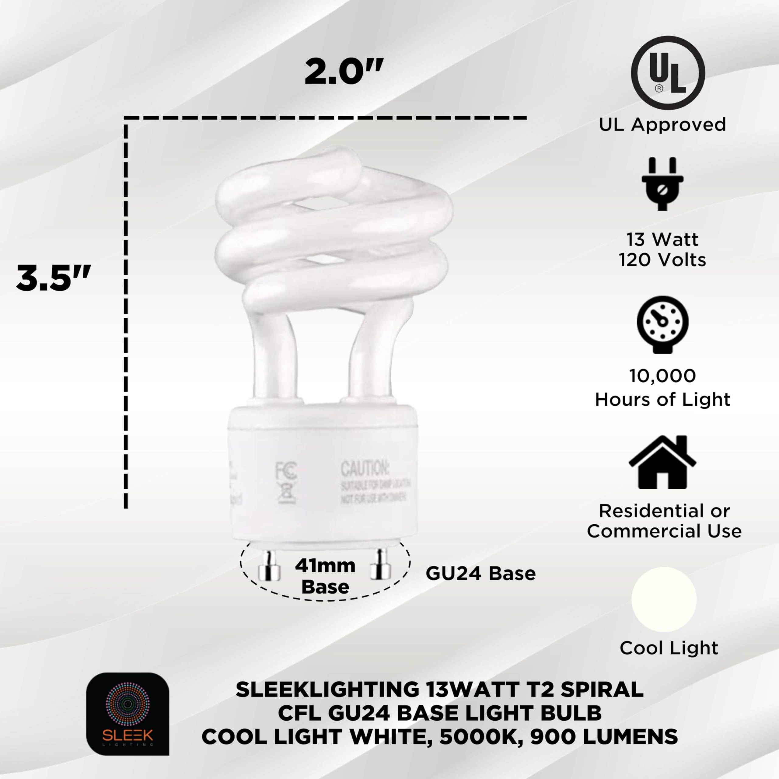 Sleeklighting - 13Watt Gu24 Base 2 Prong Light Bulbs- Ul Approved-120V 60Hz Light Bulb- Mini Twist Lock Spiral -Self Ballasted C
