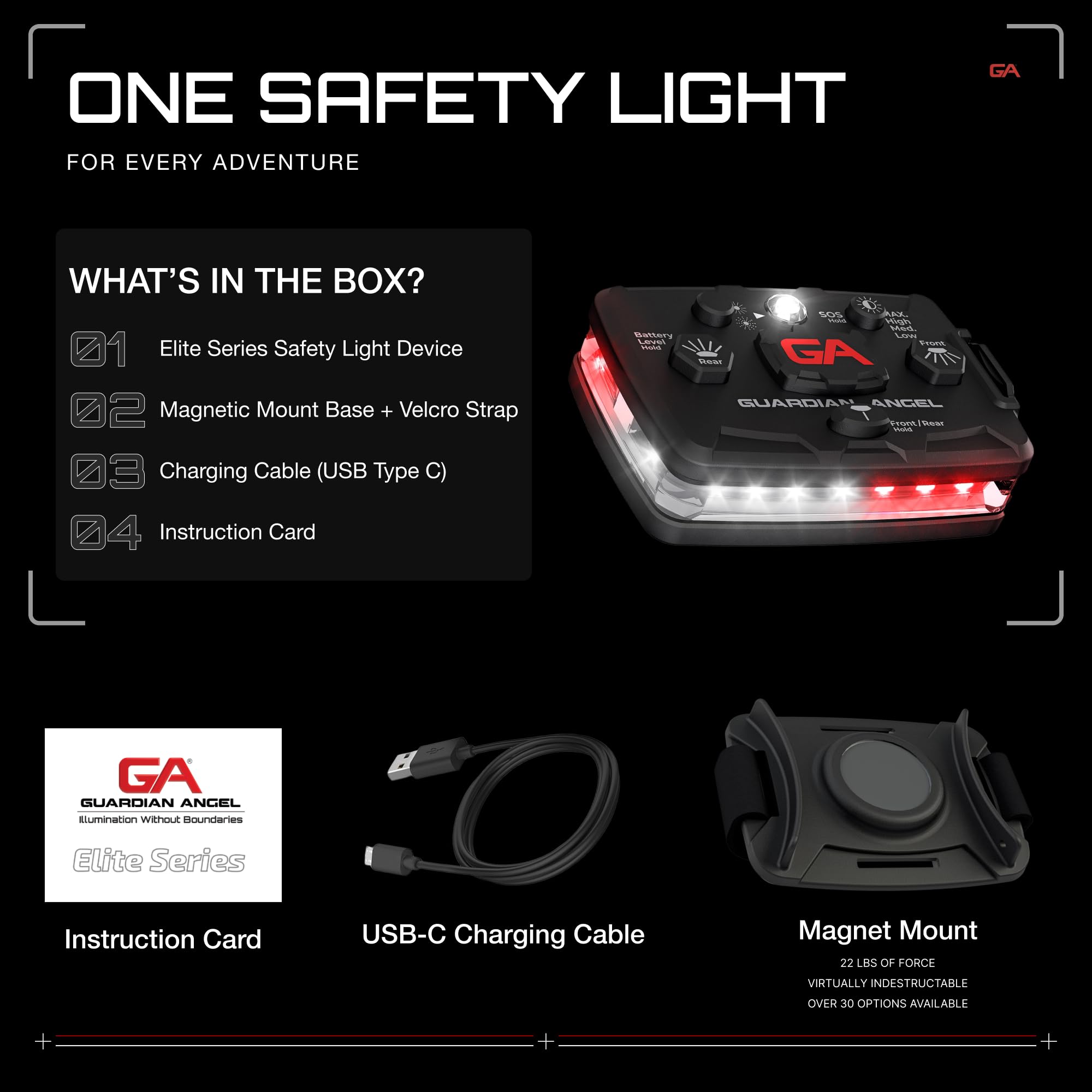 Guardian Angel Beacon Device - Rechargeable Magnetic LED Safety Light for First Responders - White/Red Front & Rear