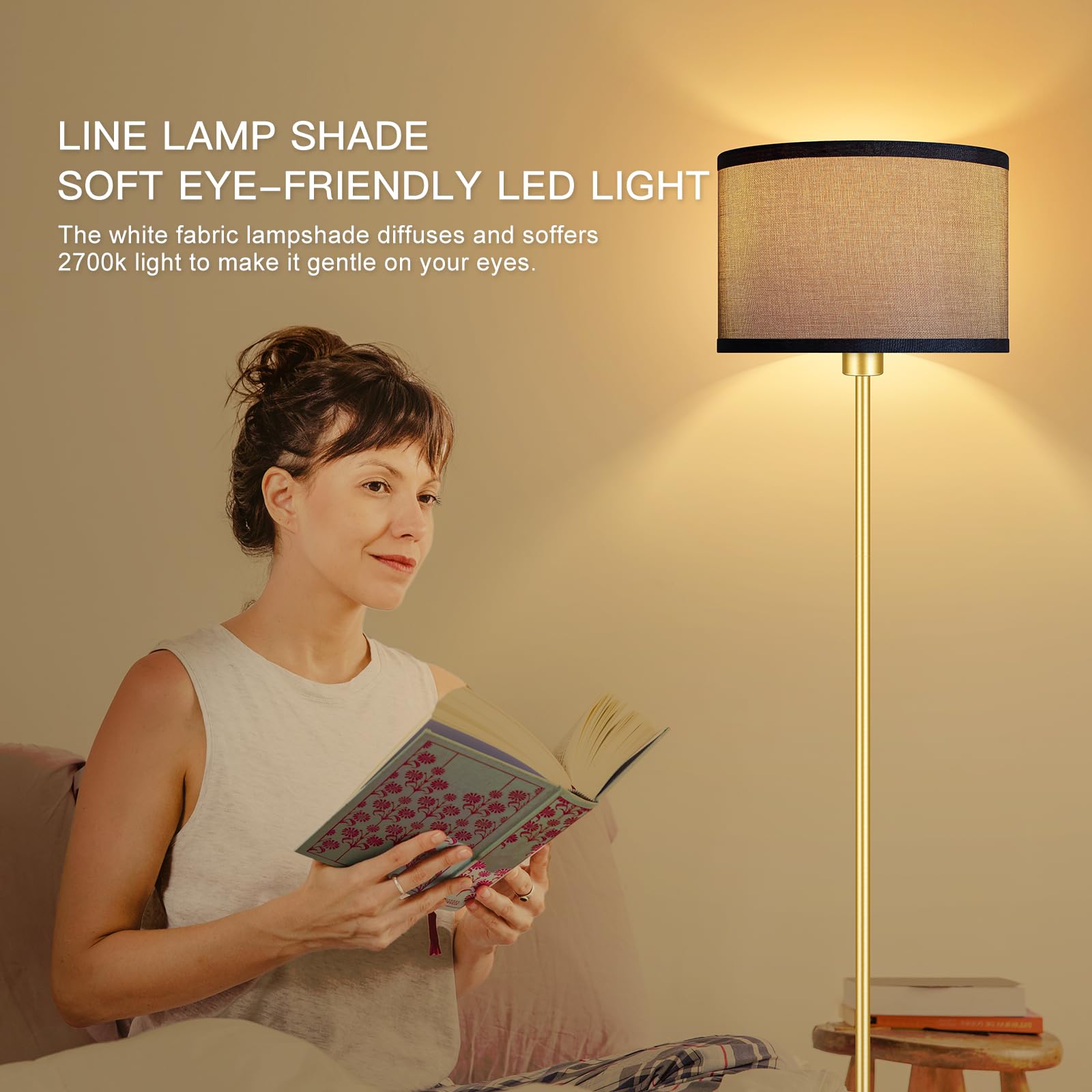 Floor Lamp Gold  Standing Lamp  58  Small Tall Lamps With Jute Lampshade  Simple Pole Lamp For Bedroom  On/Off Footswitch  Gold Lamps For Living Room/Office/Boho Christmas Gift For Kids(No Bulb)