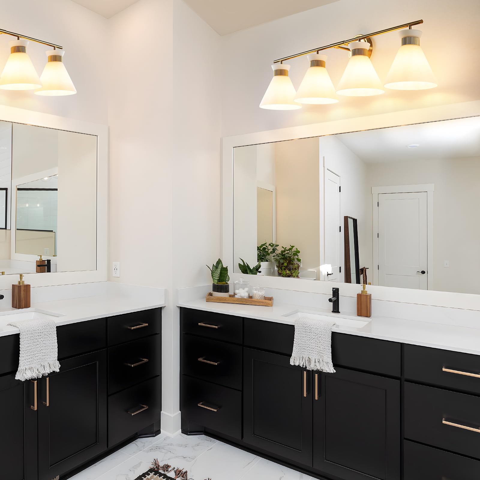 Woshitu Bathroom Vanity Light - 4-Bulb Mid Century Modern Sconce, Brass Gold, Frosted Glass, Metal, Over Mirror Lighting