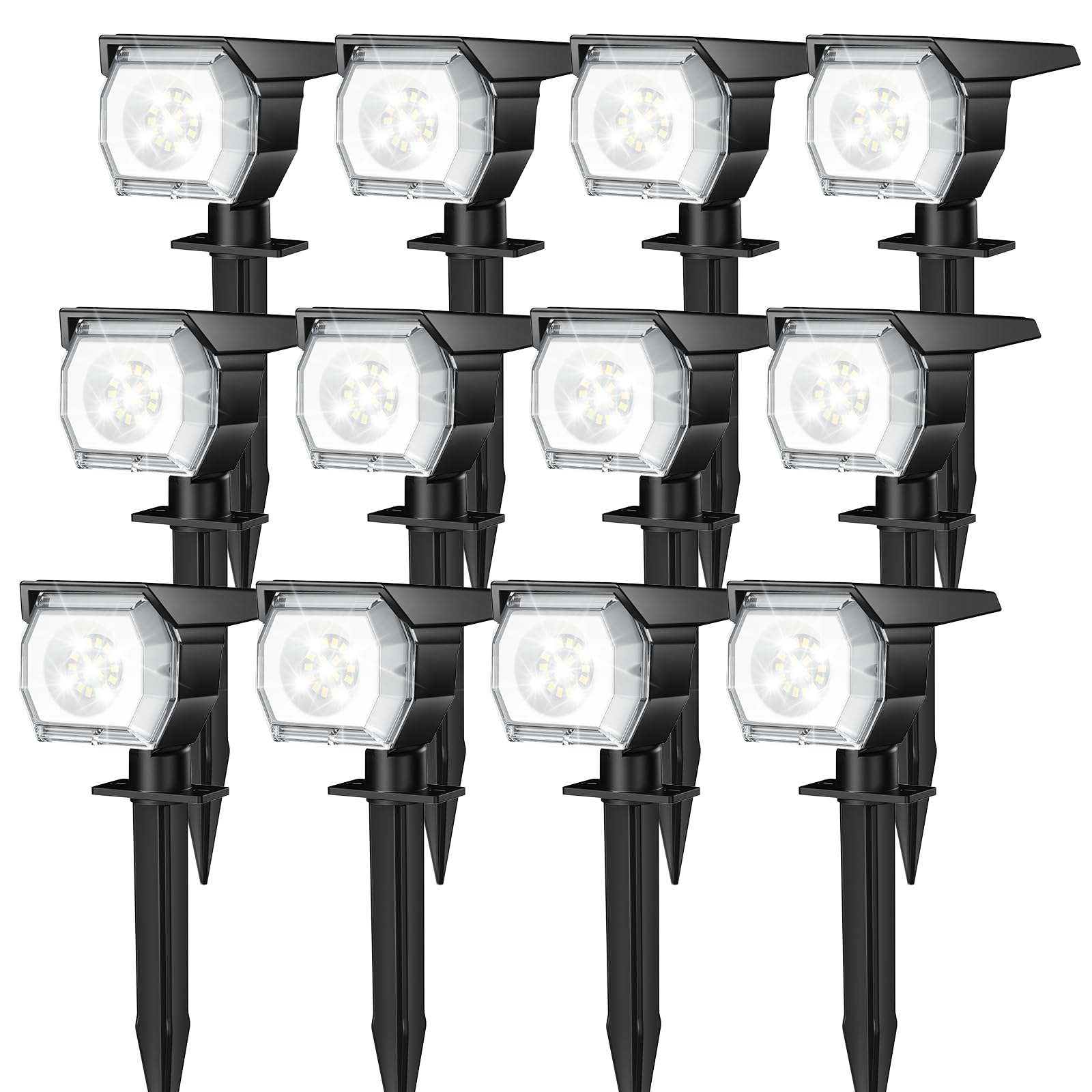EIUIO Solar Spot Lights Outdoor, 3 Lighting Modes, Waterproof Landscape Lighting, 12in, Cool White, Model CDD-4