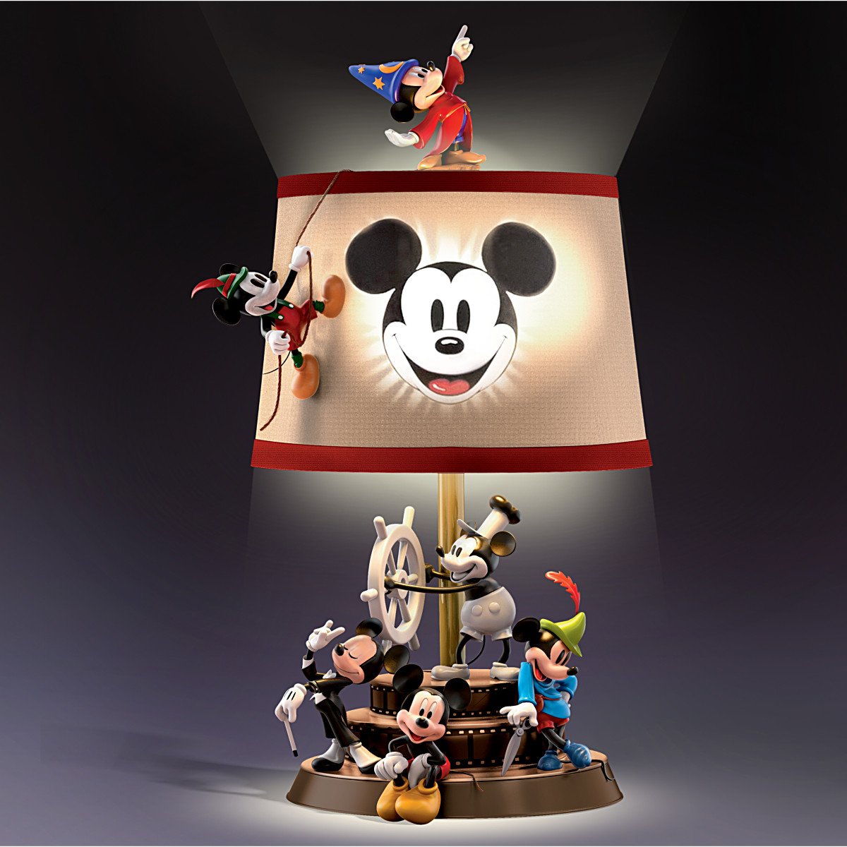 The Bradford Exchange Disney Mickey Mouse Table Lamp, Sculptural Design, Red, Model 126397001, Cast Iron & Wood Materials