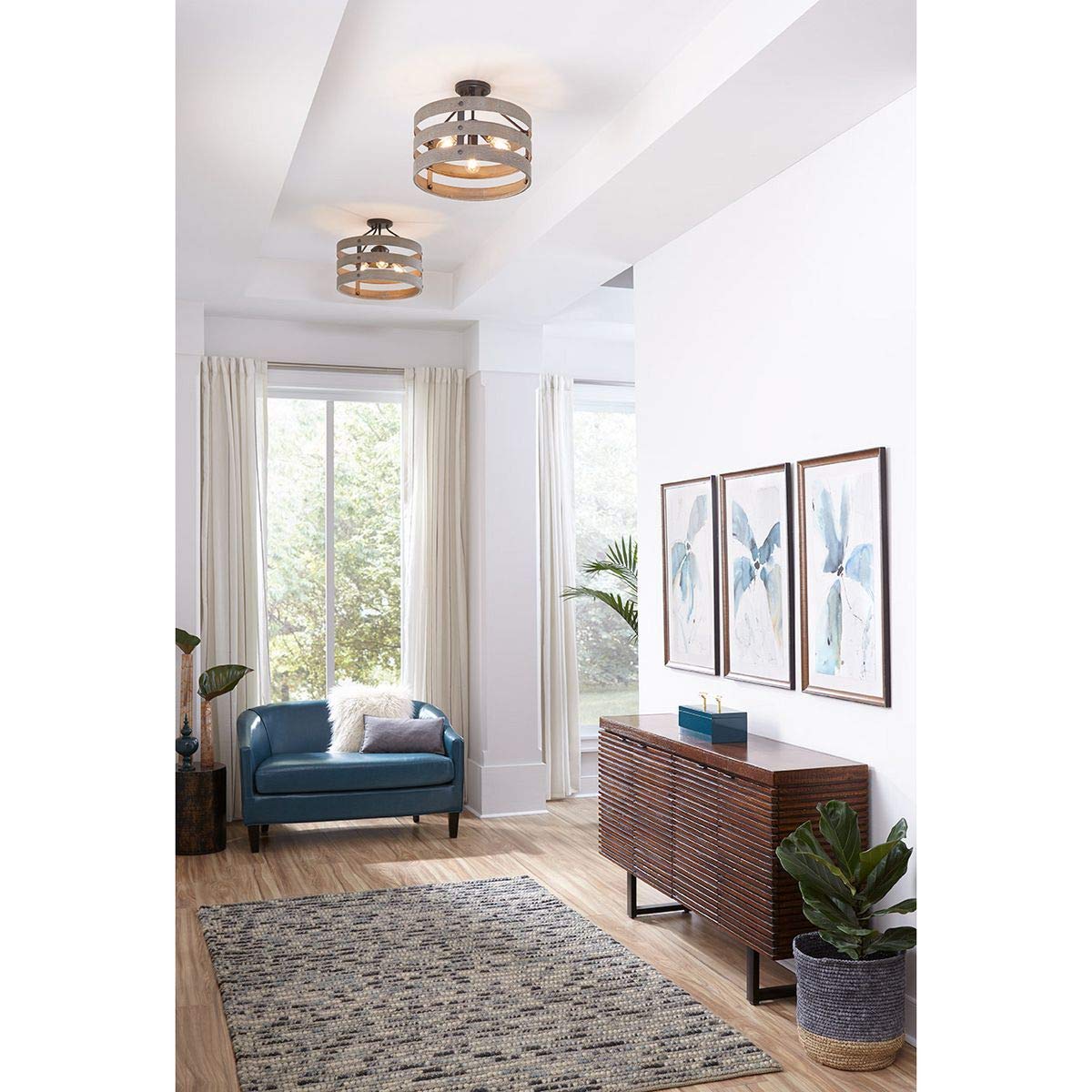 Progress Lighting P350049-143 Gulliver Three-Light Semi-Flush Convertible, Graphite Finish, 13.50X17.00X17.00