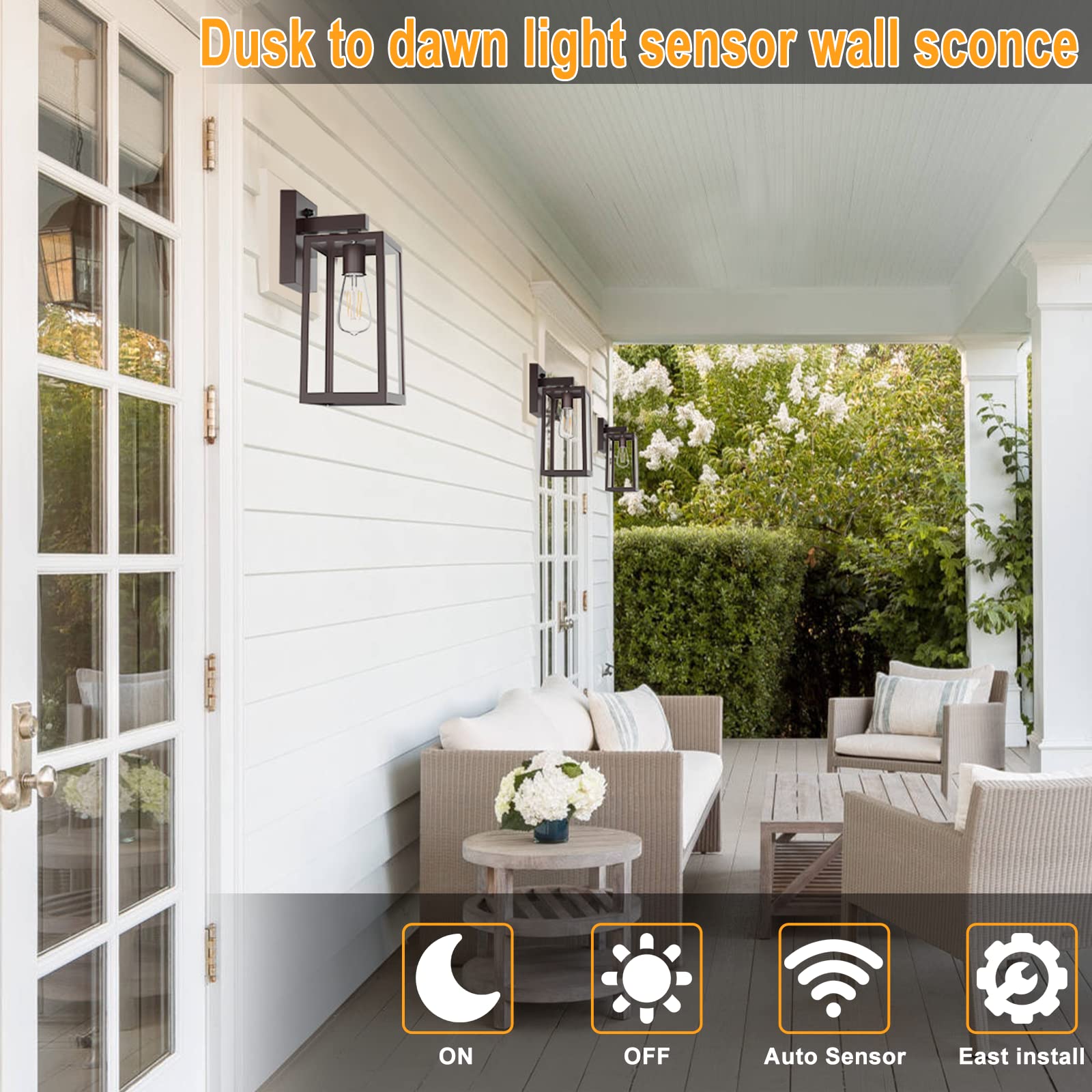 Shine Hai Dusk To Dawn Outdoor Wall Lantern, Exterior Wall Sconce With E26 Base Socket, Anti-Rust Waterproof Light Fixture With