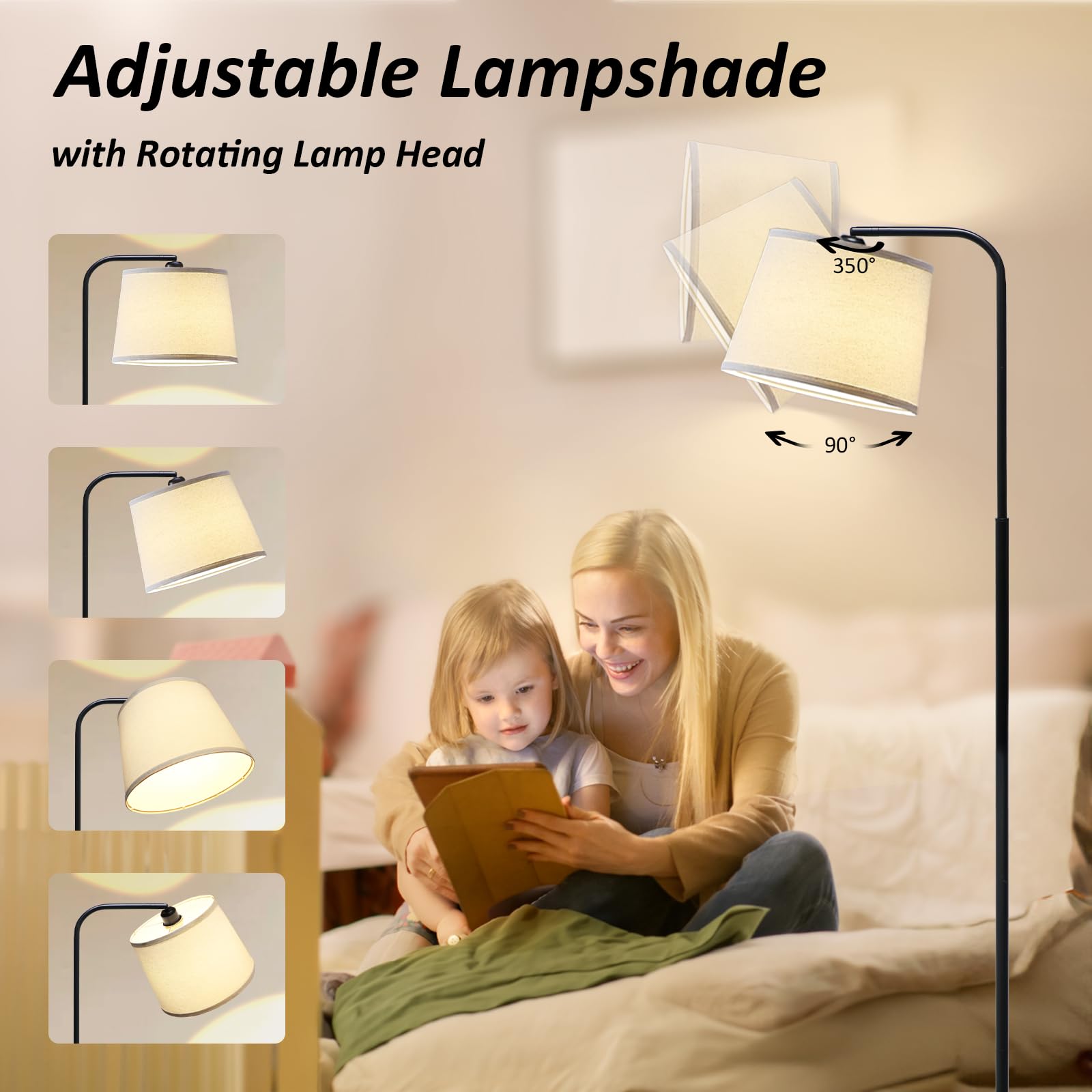 AKASUKI Floor Lamp with 3 Color Temperatures, 9W LED Bulb, Wooden Base, Cream Shade, Model LT-1125