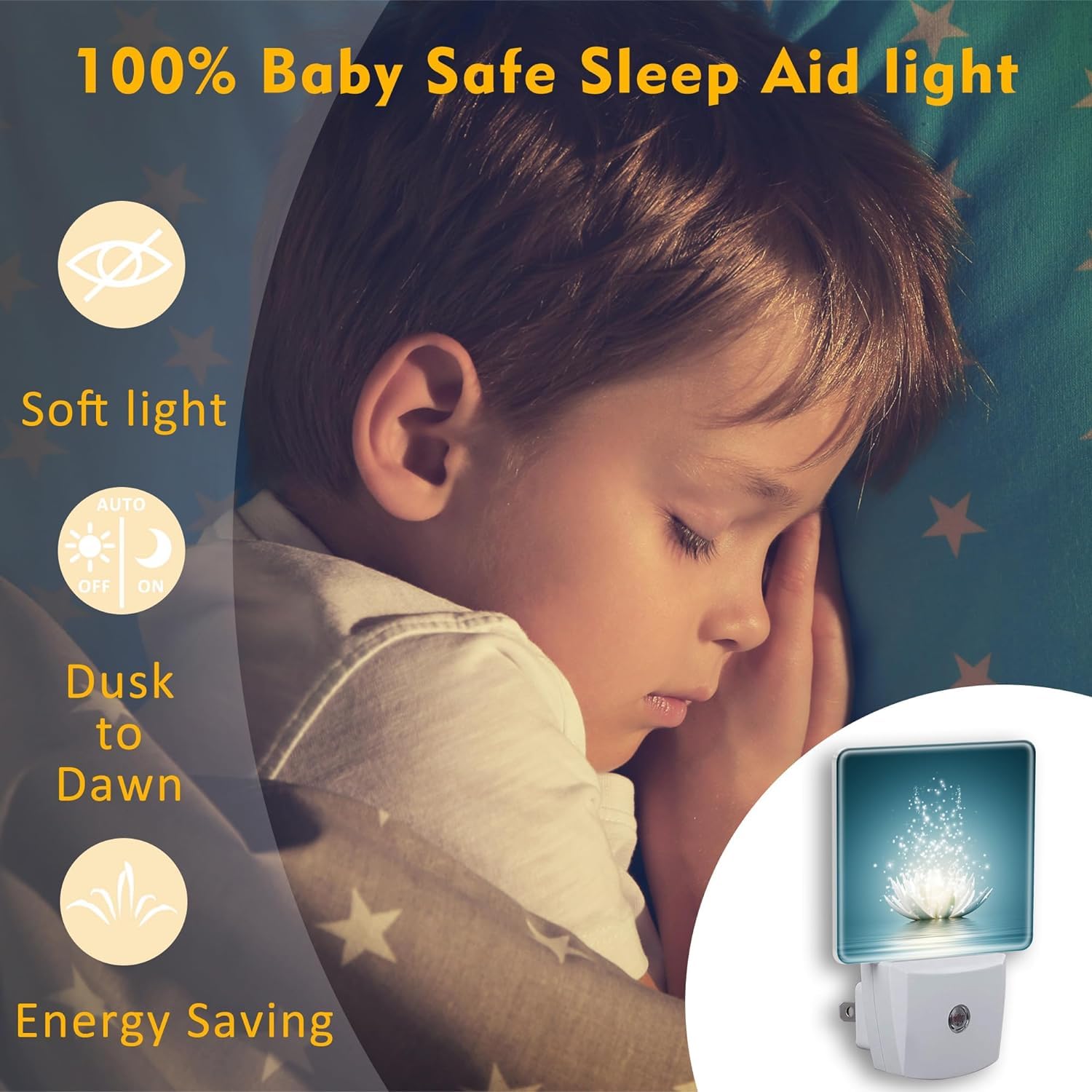 White Lotus Flower Plug-In Led Night Light,Lotus Flower On Water Auto Dusk To Dawn Sensor Nightlights Plug Into Wall,White Energ