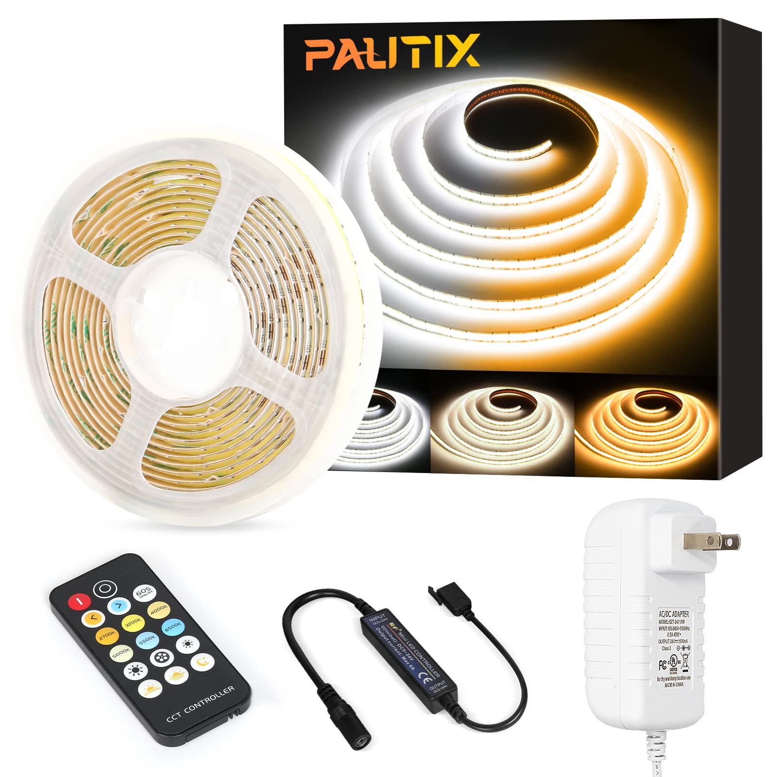 Pautix 16.4Ft Dimmable Cob Led Strip Light, Tunable 2700K-6500K, Cr
