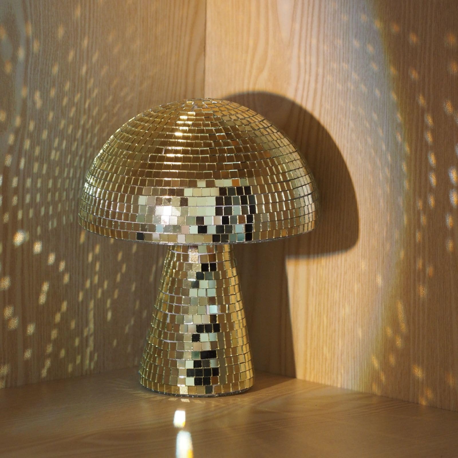 Yeehlmer Creative Mushroom Disco Ball For Party Table Decor Mirror Retro Handmade Disco Ball Mushroom Shape Home Art Decorations Bar Ornaments (Gold  L(8.3))