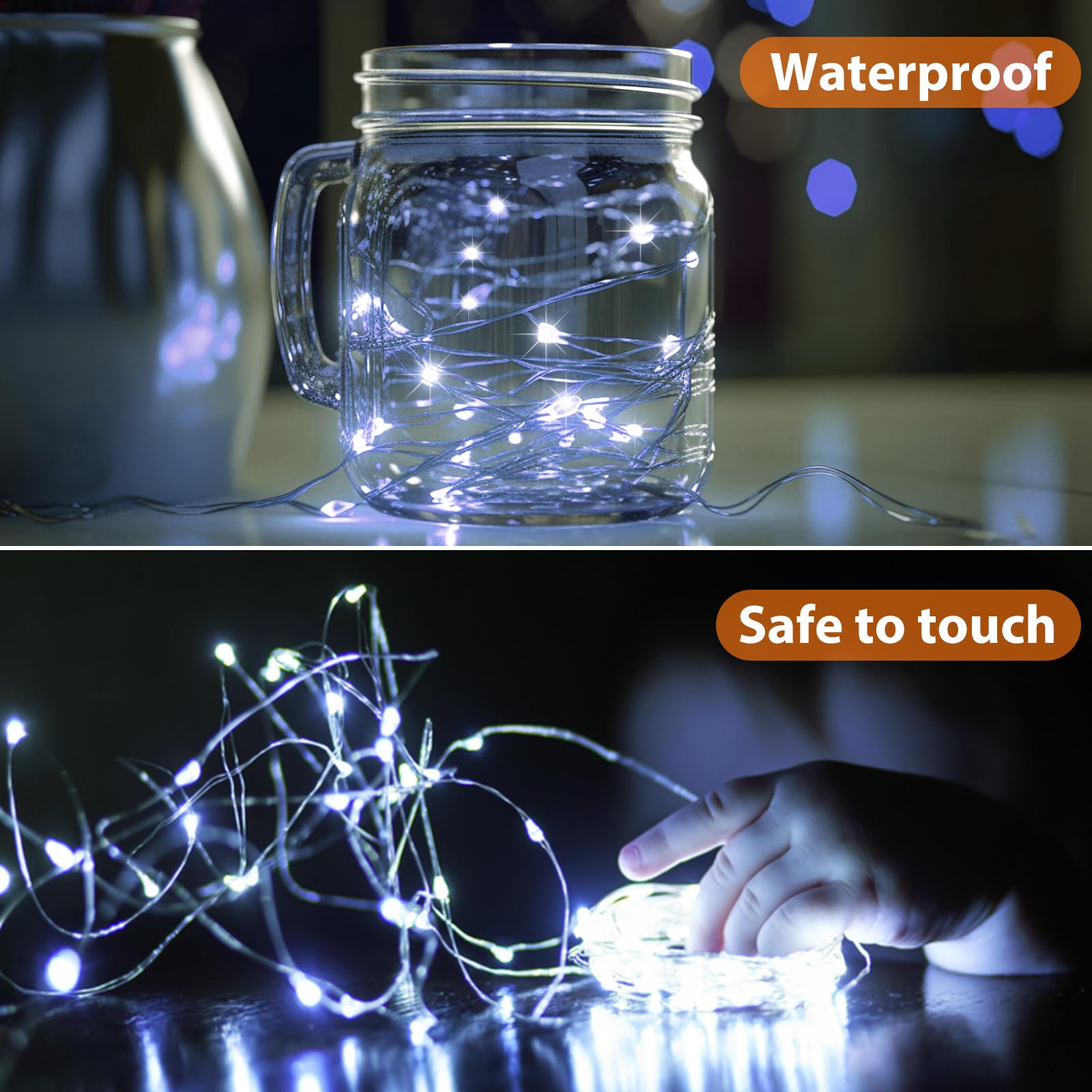 litogo 50 Pack Fairy Lights, 7ft 20 LED Waterproof Silver Wire, Battery Operated, Cool White, Model BL19C-50