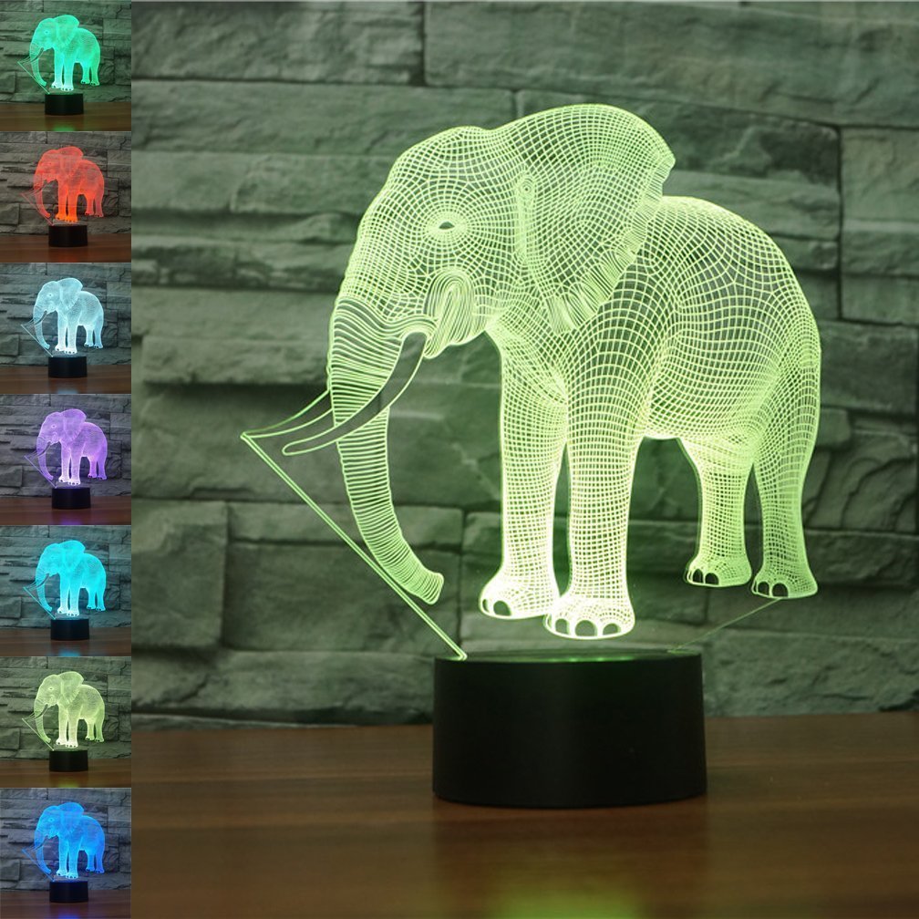 WMH Elephant 3D Lamp Illusion Night Light, 7 Color Changing Touch Switch Table Desk for Nursery/Decor/Living Room, 7 Colors Chan
