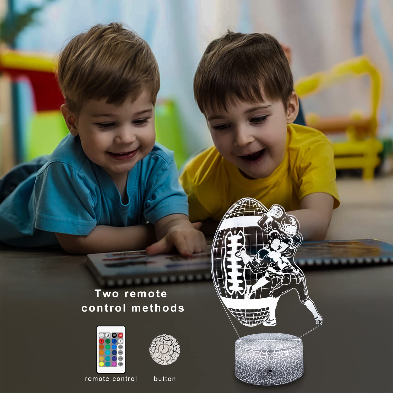 YOOEI Football Night Light for Kids LED 3D Night Lights Room Decor Bedside Lamp, with Remote & Smart Touch 16 Colors + 7 Colors