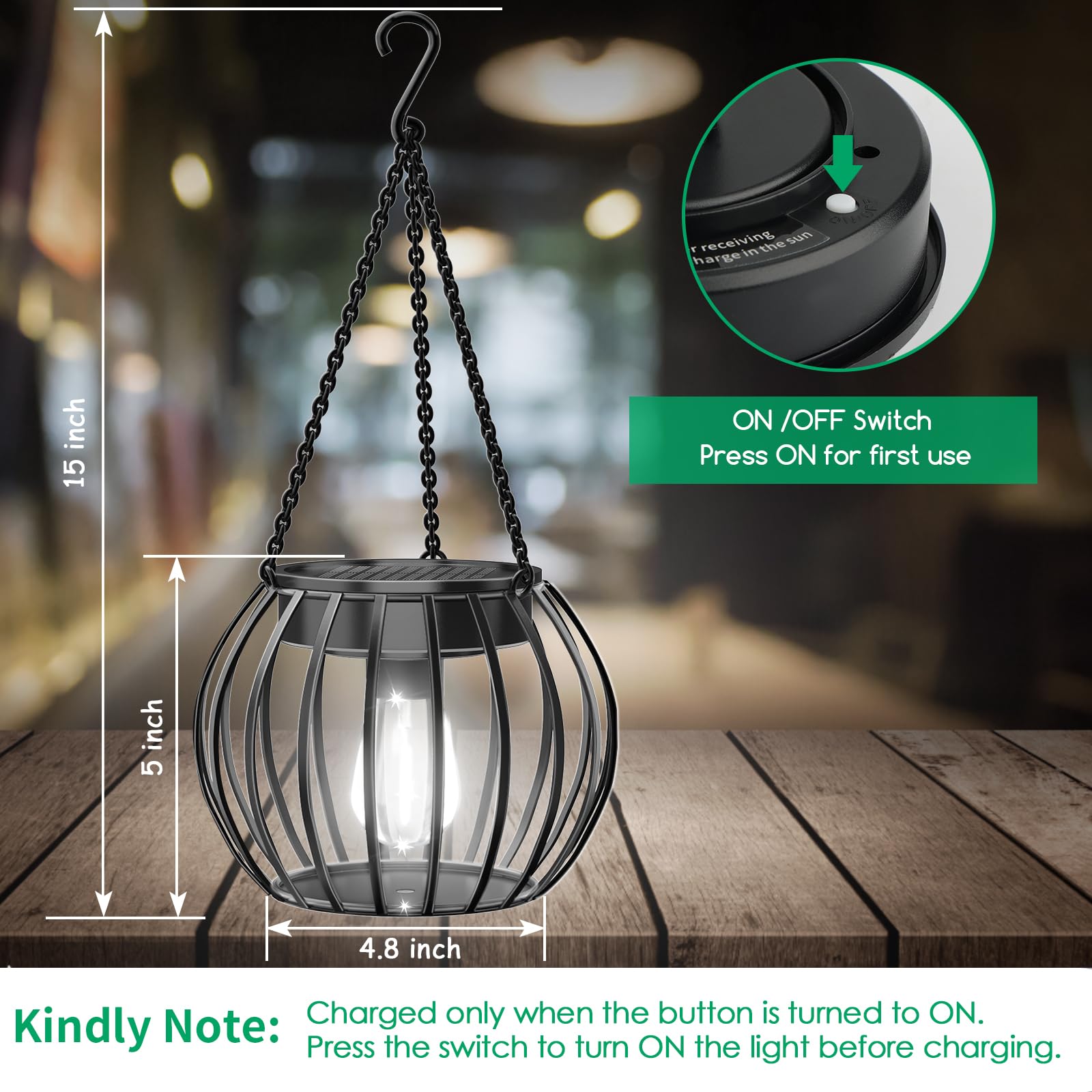 Ubright Solar Lights Outdoor Upgraded Hanging Lights For Outside 15'' Metal Solar Lanterns Outdoor Waterproof Powered Outdoor Li