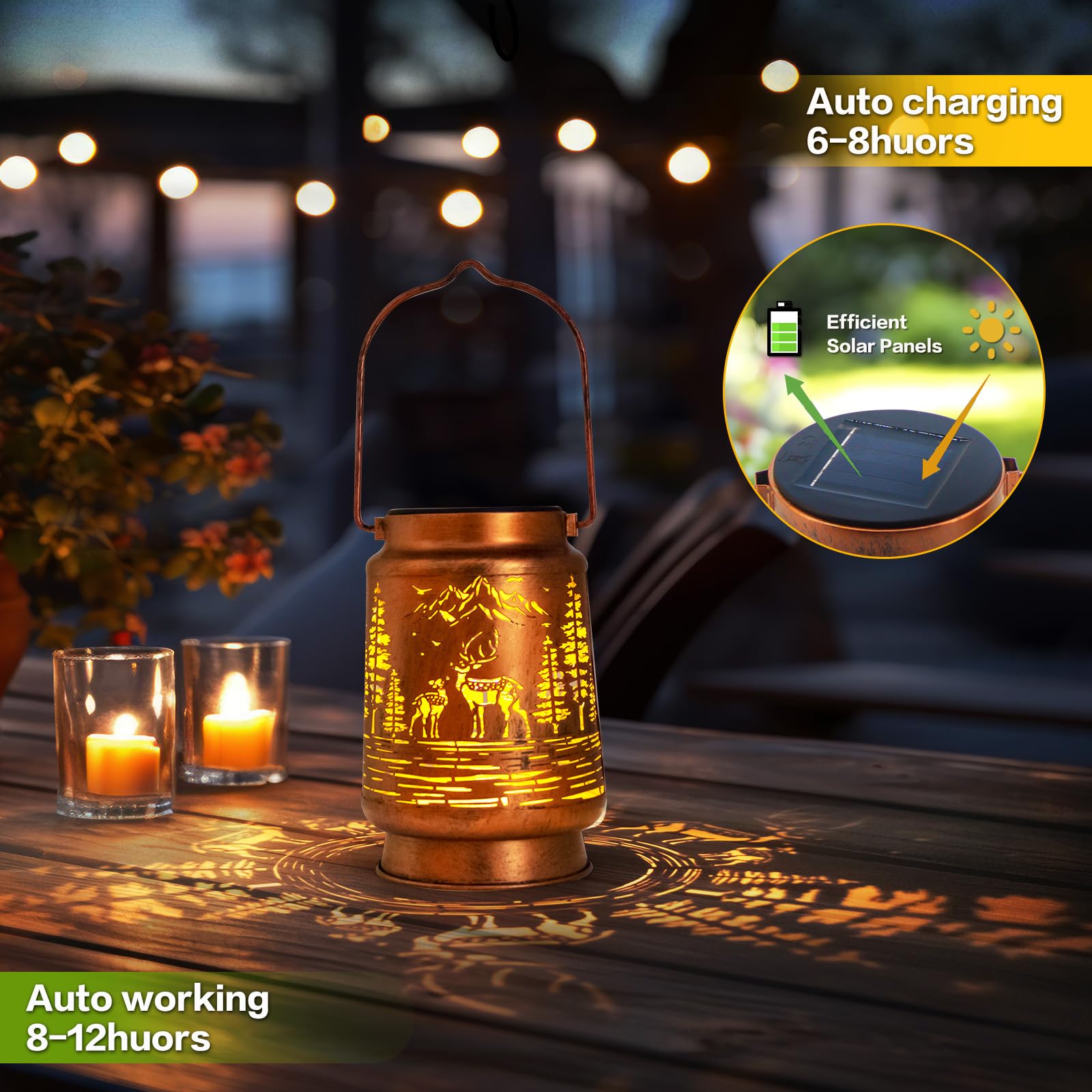 Solar Lanterns Outdoor Garden Decor  Gifts For Women  Mom  Grandma  Birthday  Thanksgiving  Decorative Waterproof Hanging Metal Led Light For Yard  Patio  Lawn  Landscape  Backyard (Deer)