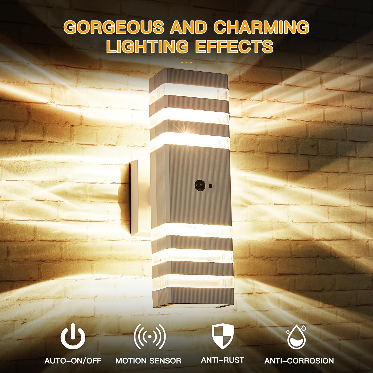 Delicavy 2 Pack Motion Sensor Outdoor Wall Lights, Waterproof, Dusk to Dawn, Medium, White, Model DK02-W