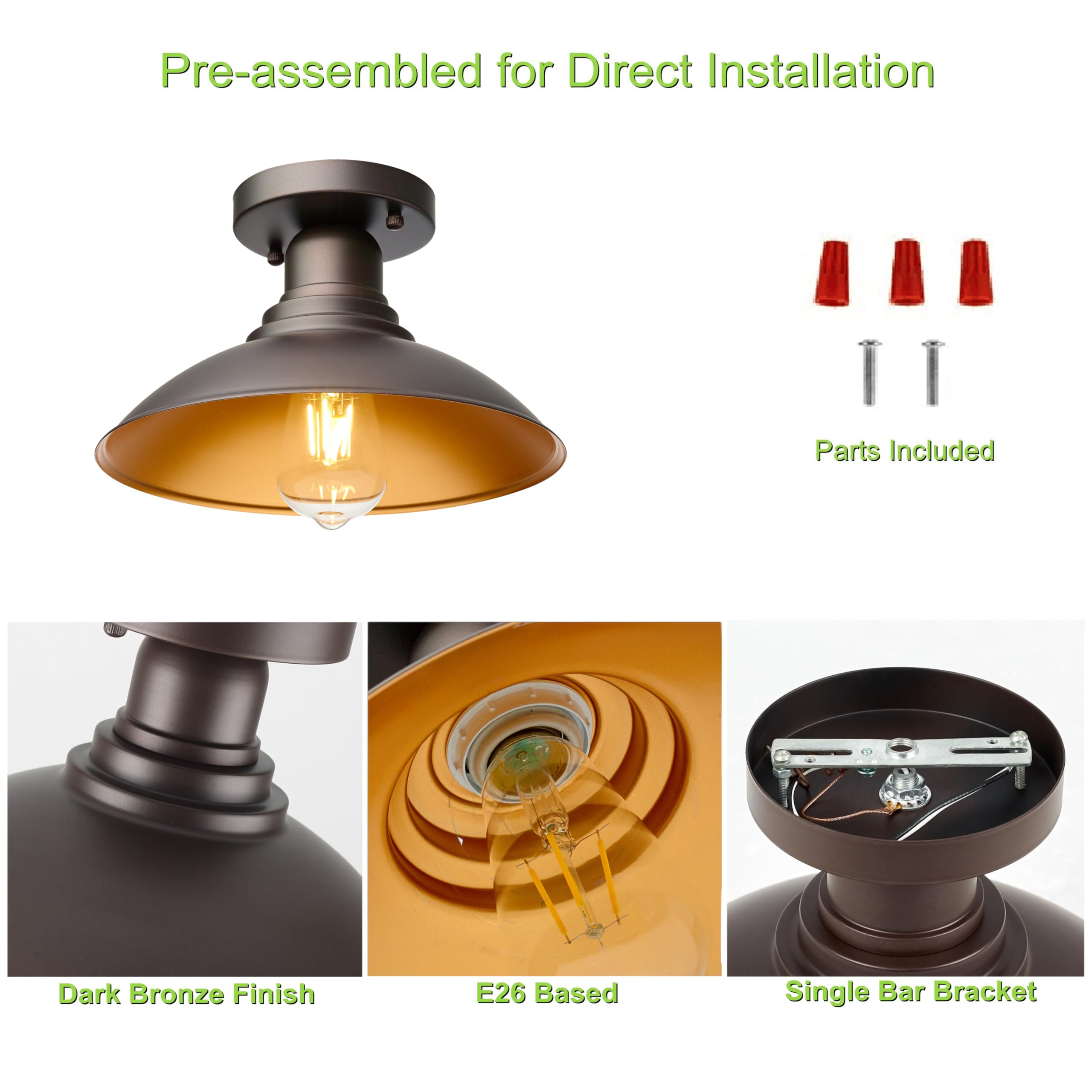 Goldhill Bronze Outdoor Semi Flush Mount Ceiling Light 2 Pack With Gold  Farmhouse Close To Ceiling Lighting With E26 Based Socket For Hallway Foyer Kitchen Porch Bathroom