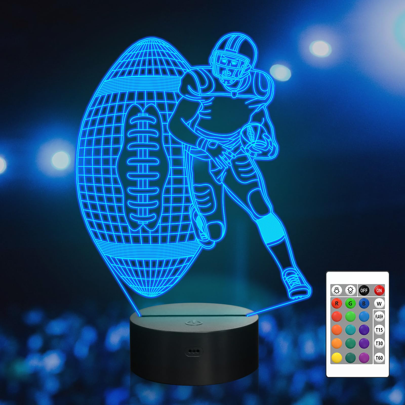 Attivolife Football Player 3D Nightlight, Rugby Illusion LED Lamp with Remote & Touch Control, 16 Colors Changing Dimmable, Grea