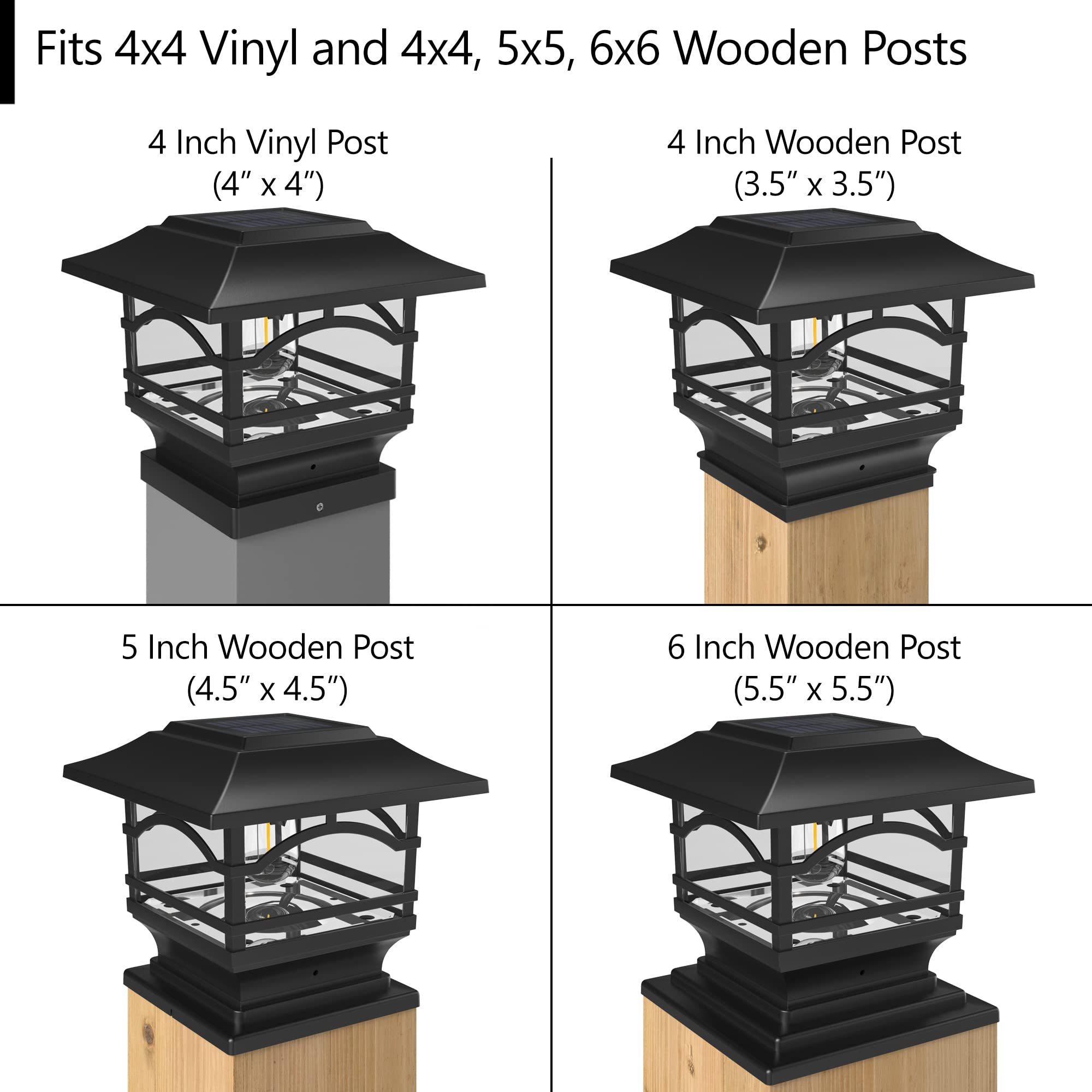Davinci Lighting Edison Solar Post Cap Lights - 2 Pack - Slate Black - LED for Fence Deck Garden or Patio - Aluminum