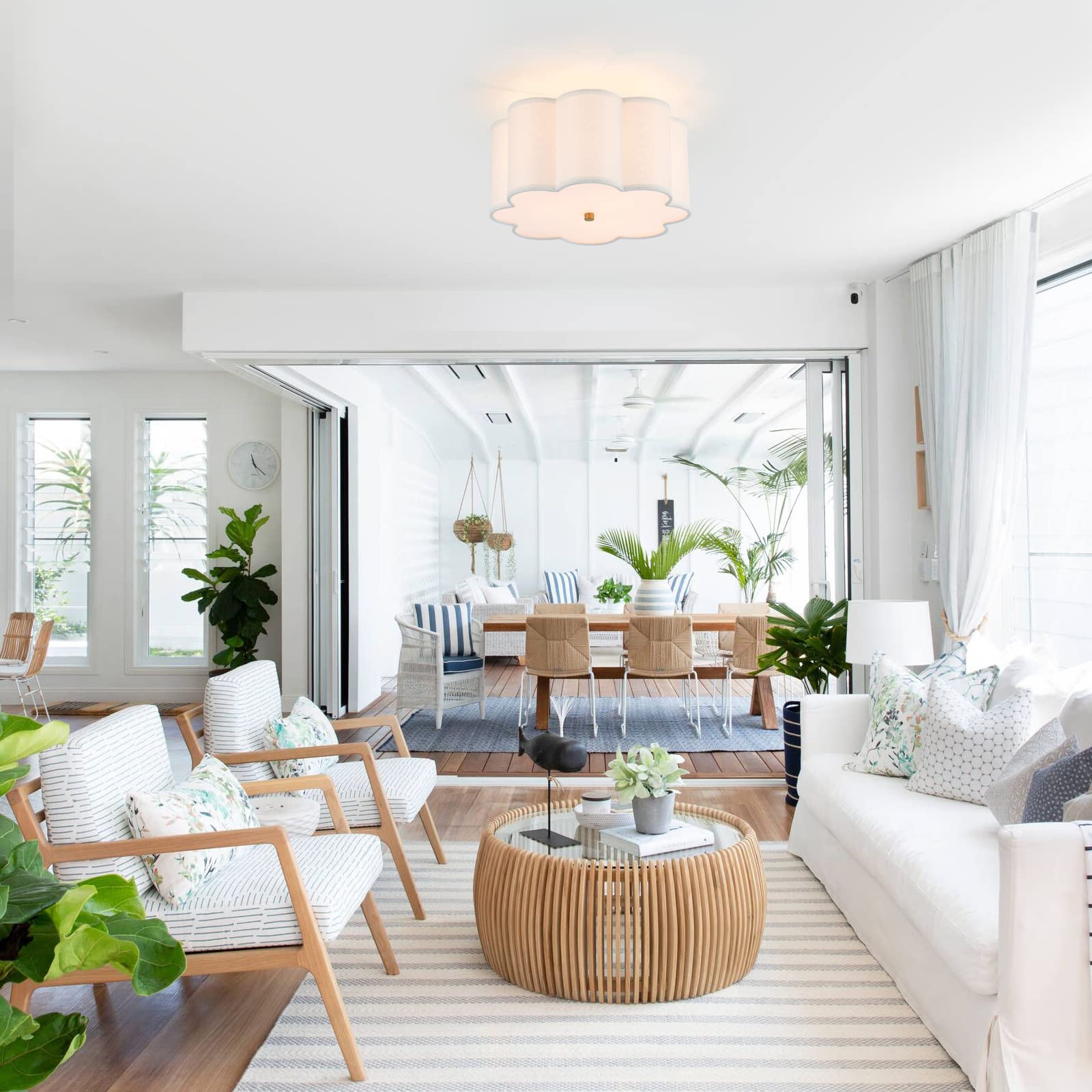 Mhytogn Semi Flush Mount Ceiling Light Fixture, Modern Close To Ceiling Lamp With Cream White Fabric Drum Shade For Nursery Kids