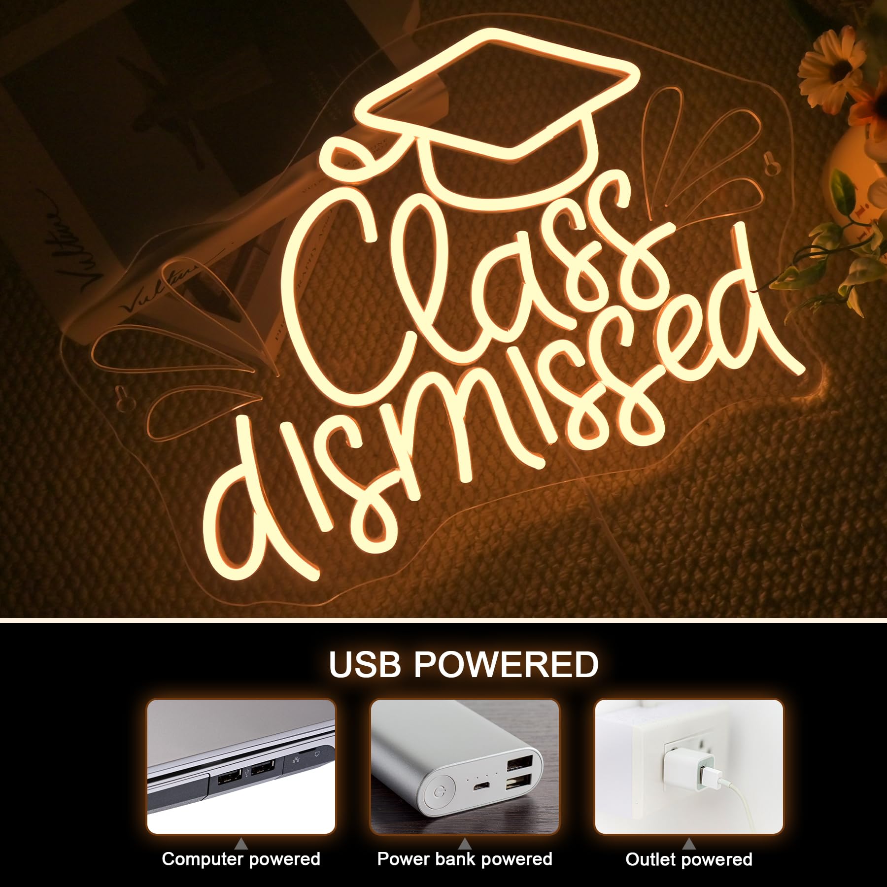 Nosun Class Dismissed Neon Sign Class Neon Signs For Wall Decor Warm White Led Signs For Classmates Friends Family Usb Neon Word Sign For Party Club Light Up Sign The Best Gift For Graduating Friend