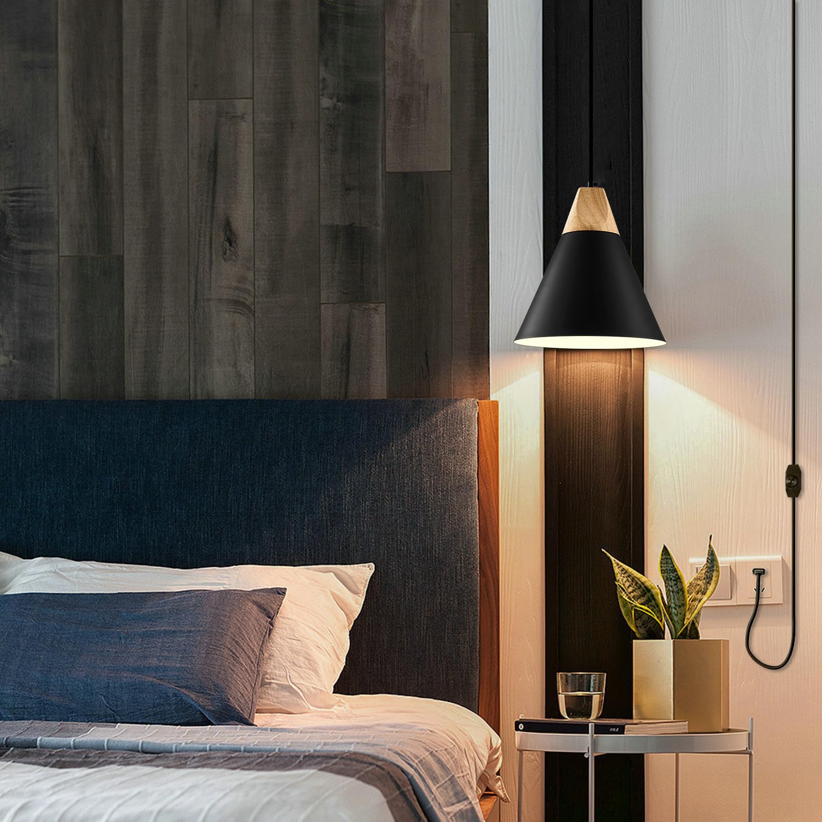 Sesiment Plug In Pendant Light,2 Pack 9.4Inch Hanging Lights With Plug In Cord 14.7 Ft, Black Pendant Light Plug In, Hanging Pen